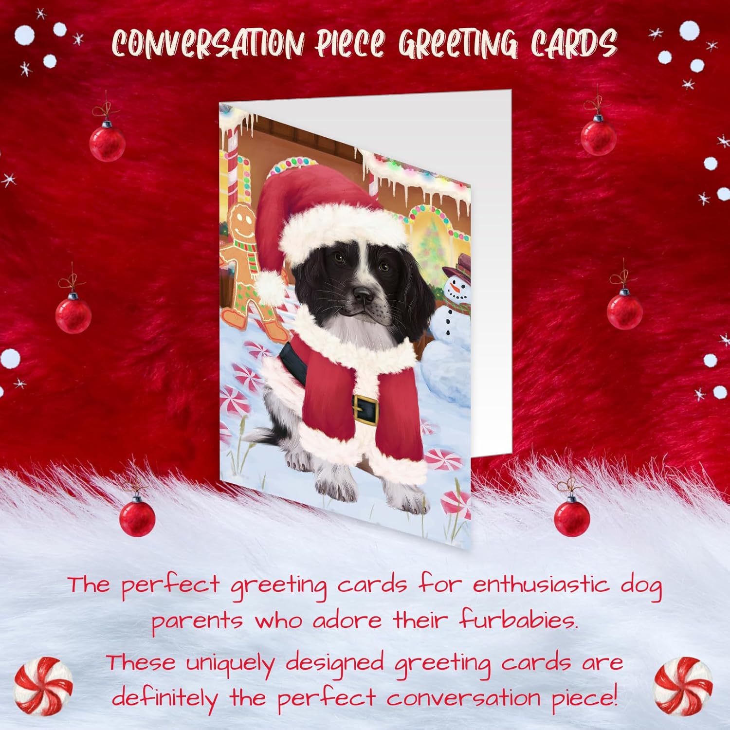Christmas Gingerbread House Candyfest Springer Spaniel Dog Greeting Cards - Adorable Pets Invitation Cards with Envelopes - Pet Artwork Christmas Greeting Cards GCD77388 (10 Greeting Cards)