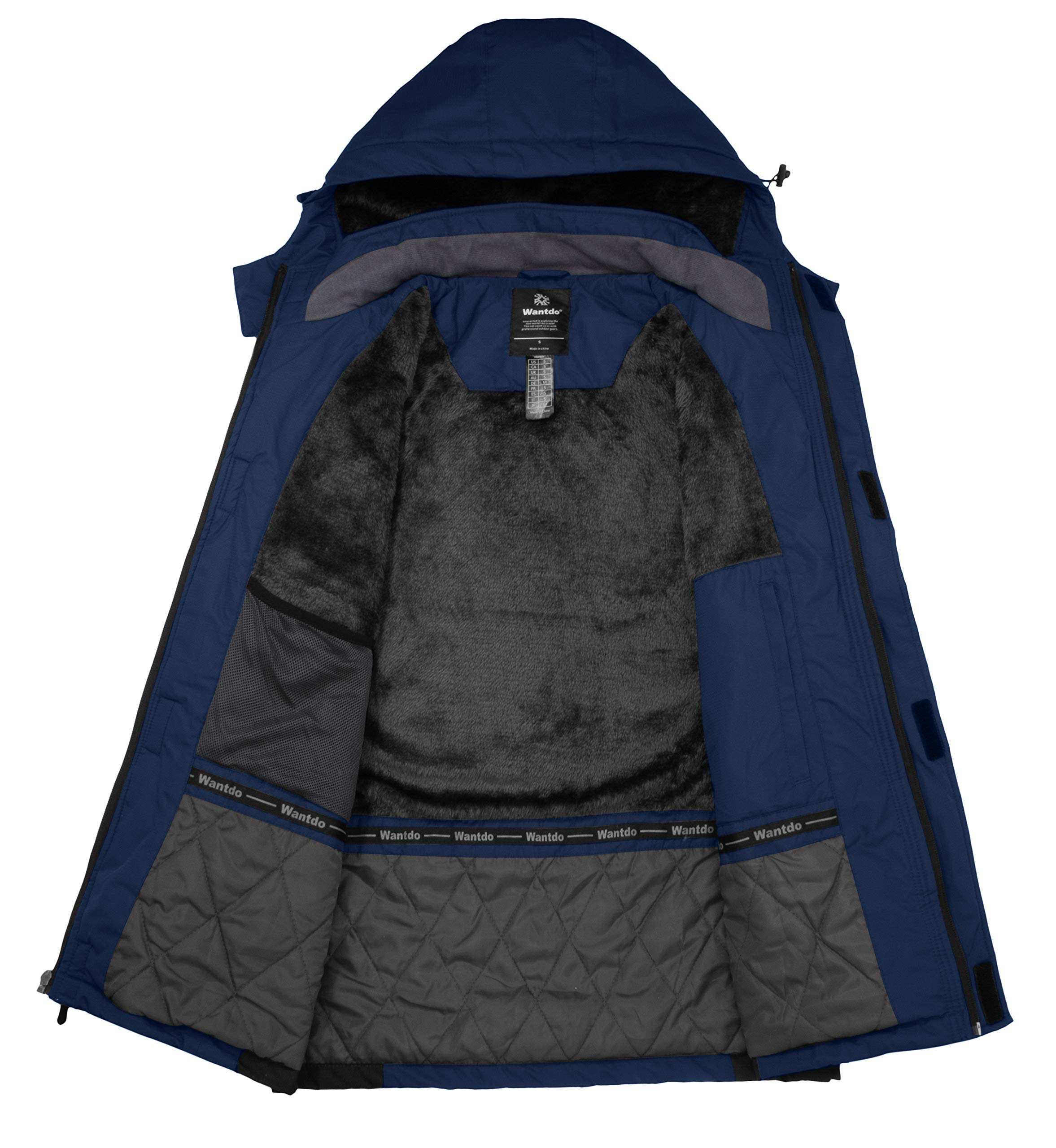 Wantdo Chaqueta de Esquí Impermeable Montaña Aislada con Vellón Cálida Invierno Snowboard Parka Nieve Capucha Hombre Azul Oscuro Large