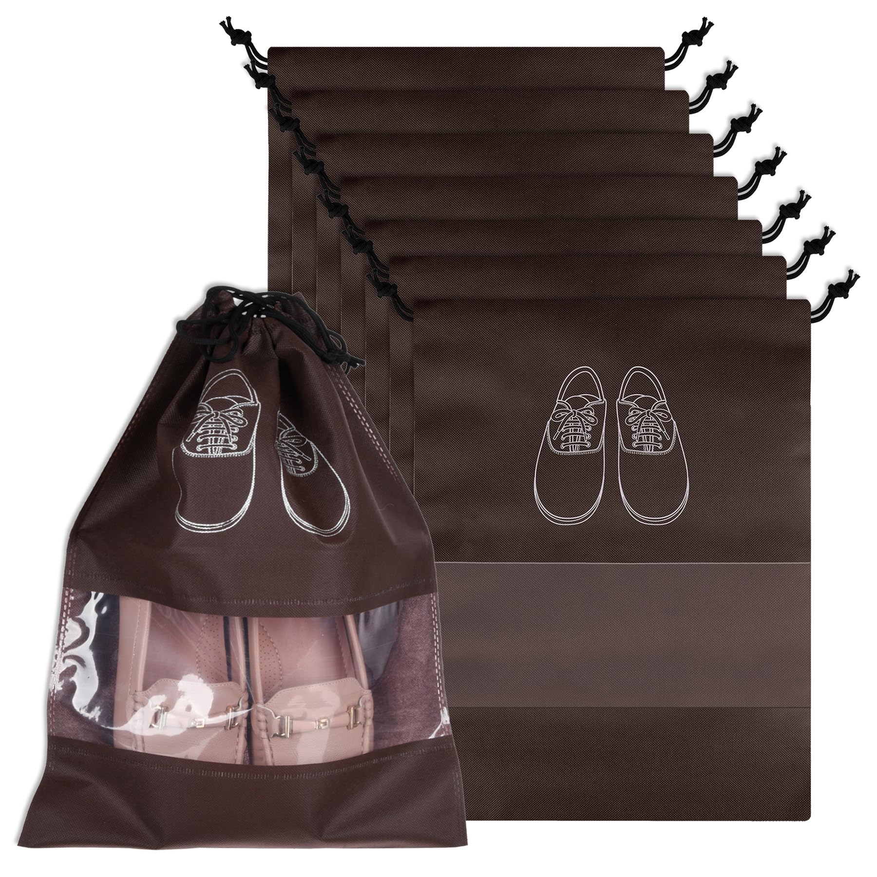 kuber industries Pack of 8 Shoe Bags | Shoe Bags for Travel | Non-Woven Shoe Storage Bags | Storage Organizers Set | Shoe Cover with Transparent Window | Shoe Dori Cover | Coffee-picture-38
