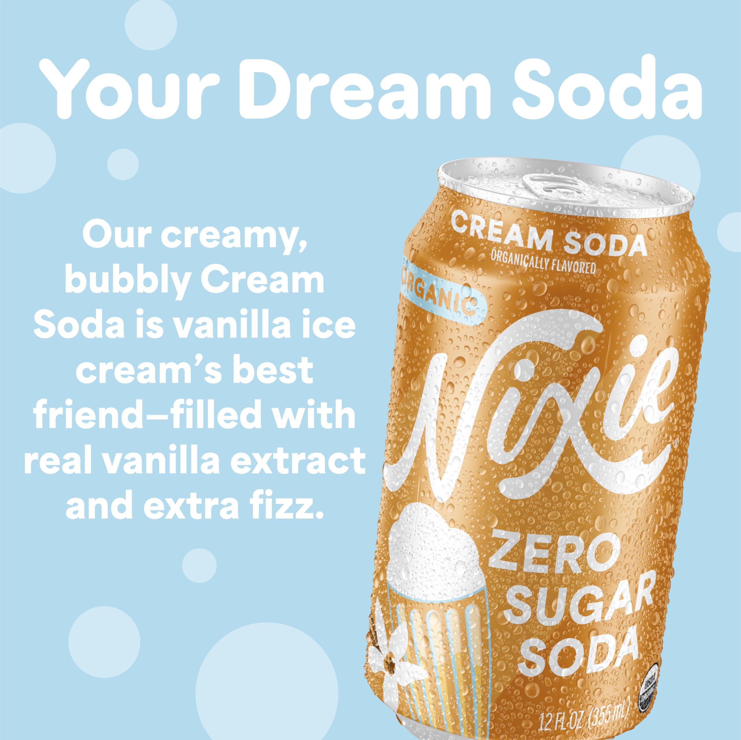 Nixie Organic Zero Sugar Soda Cream Soda 0 Sugar 0 Calories Healthy Soda Pop Non-GMO Caffeine Free 12oz — view 3
