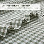 Sage Green White Plaid Ruffle Gingham Sheets Queen Size 4-Piece Set, 300TC 100% Yarn Dyed Cotton Sheets 18 in Deep Pocket Decorative Bedding (Sage Green/White Plaid, Queen)