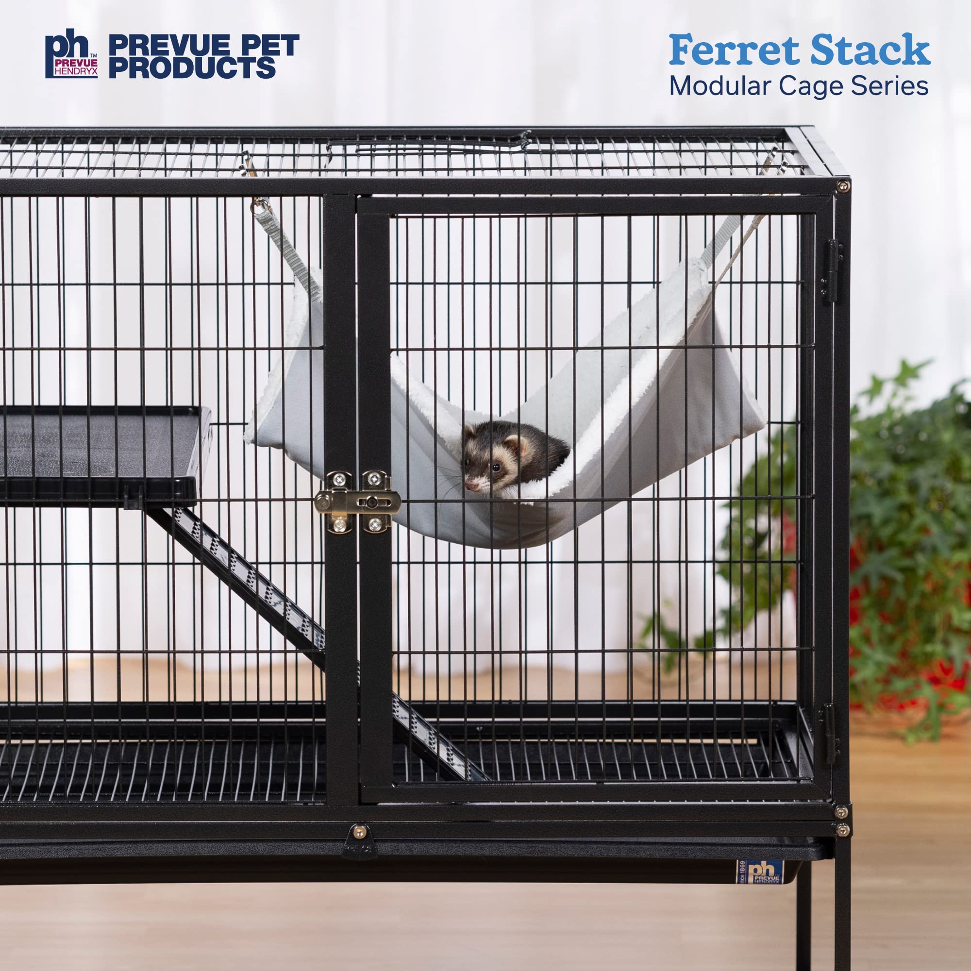 Prevue Pet Products Frettchen Stack One Story Frettchen Home mit tragbarem Ständer, ausbruchsicheres Schloss, Hängematte, Rampen, erweiterbares Zusatz-Käfig-Stapelsystem