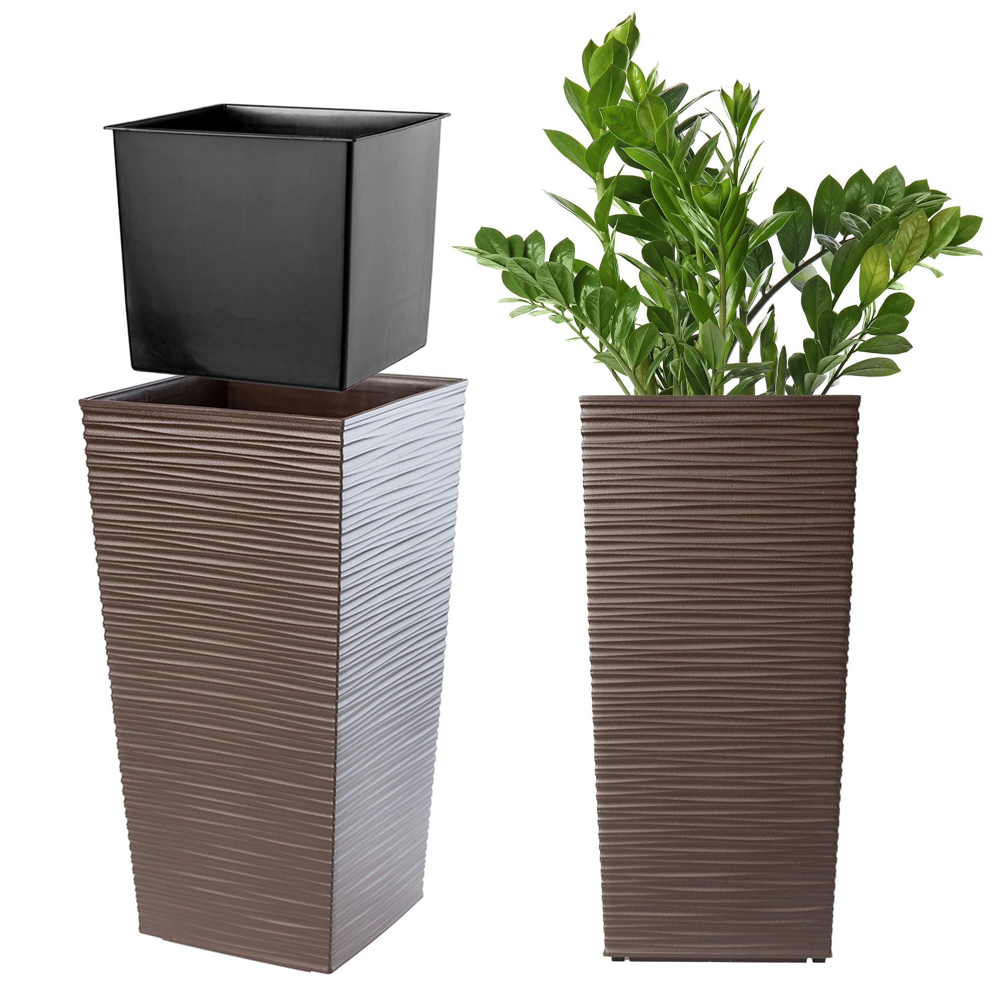 KADAX Macetero Alto de Diseño Moderno para Plantas de Interior y Exterior, Maceta Grande de Plástico, Jardinera Alta (Crema, Texturizado, 68 cm) — view 30