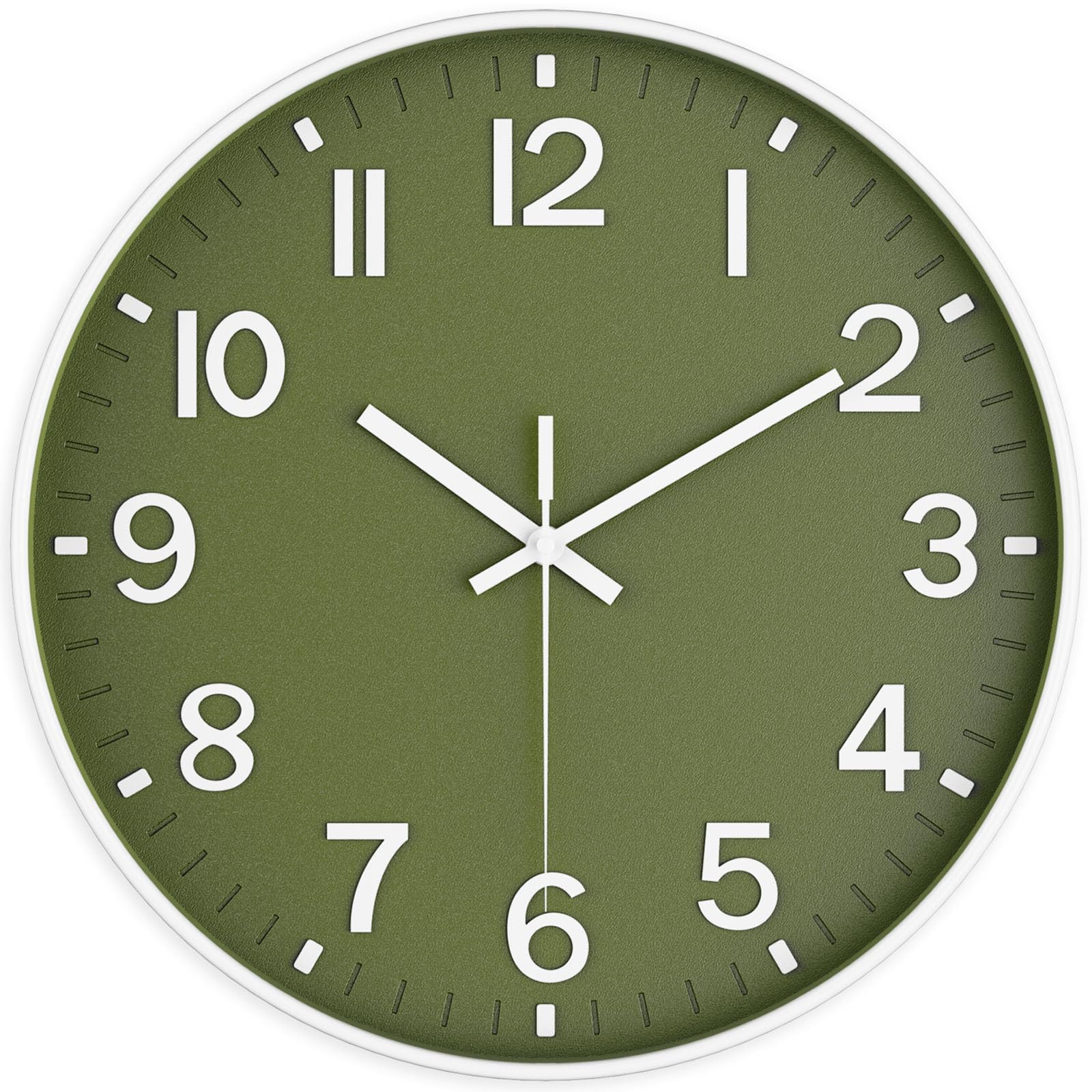 Silent Wall Clock Non-Ticking Battery Operated – Modern Olive Green Analog Wall Clock for Living Room, Kitchen, Office, Bedroom – Stylish Home Wall Decor Clock, 8 Inch