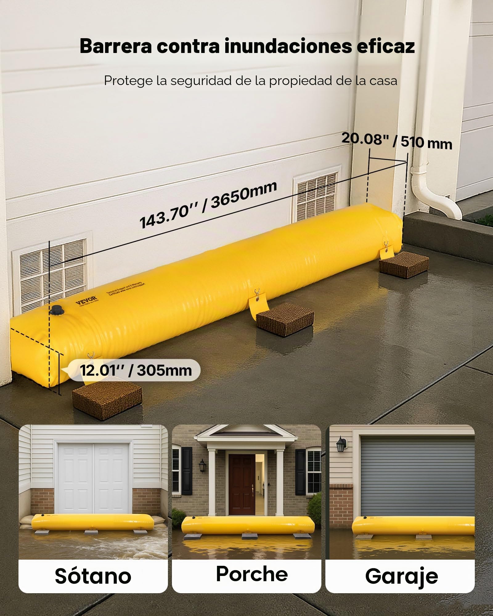 VEVOR Barrera Antiinundaciones, Bolsas contra Inundaciones Alternativas al Saco de Arena, Barrera contra Inundaciones de PVC Reutilizable, para Puerta de Garaje