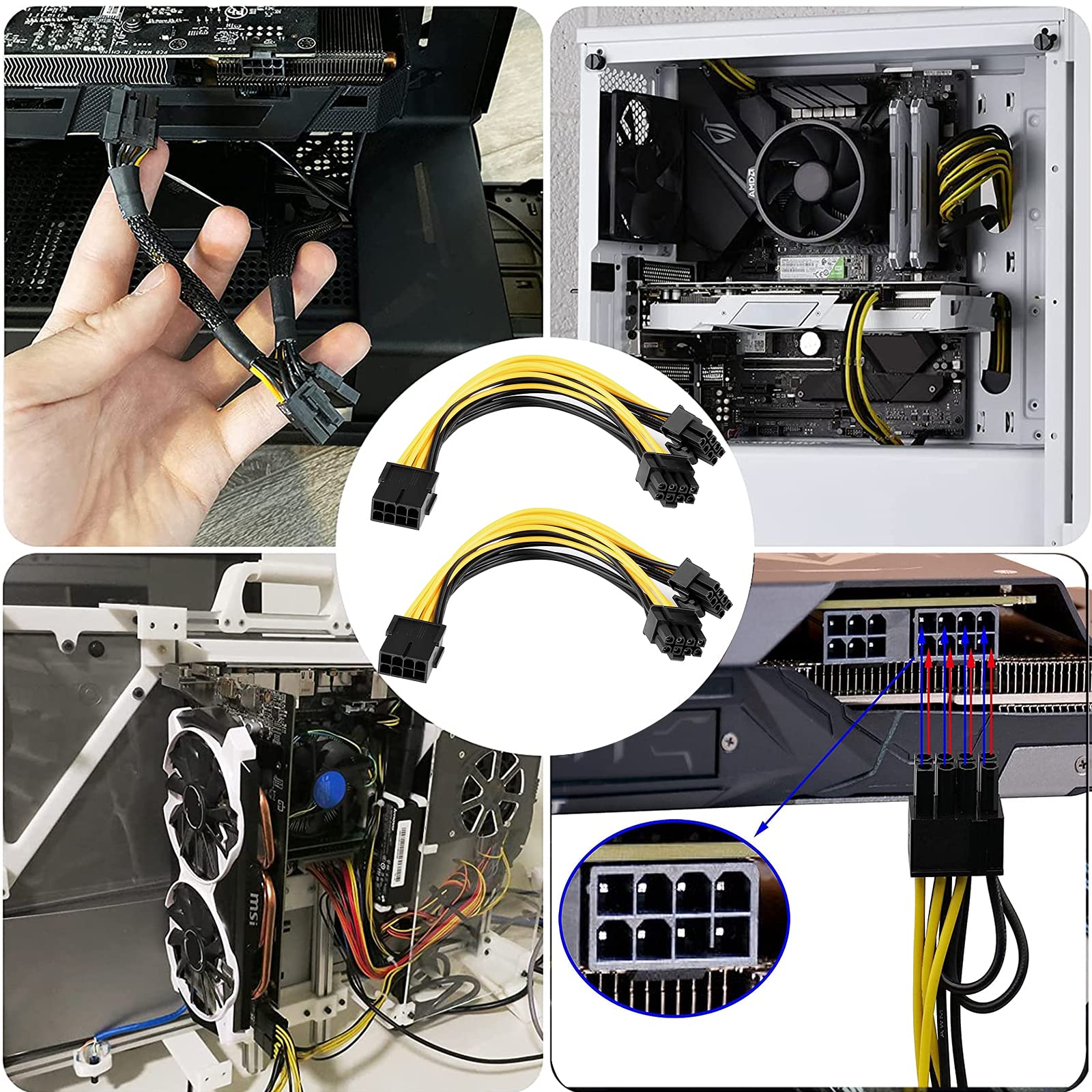 Cable Alimentation 6 Broches PCI Express Vers 2 X PCIe 8 (6 2) Carte Graphique PCI-e GPU - Accessoires Informatique