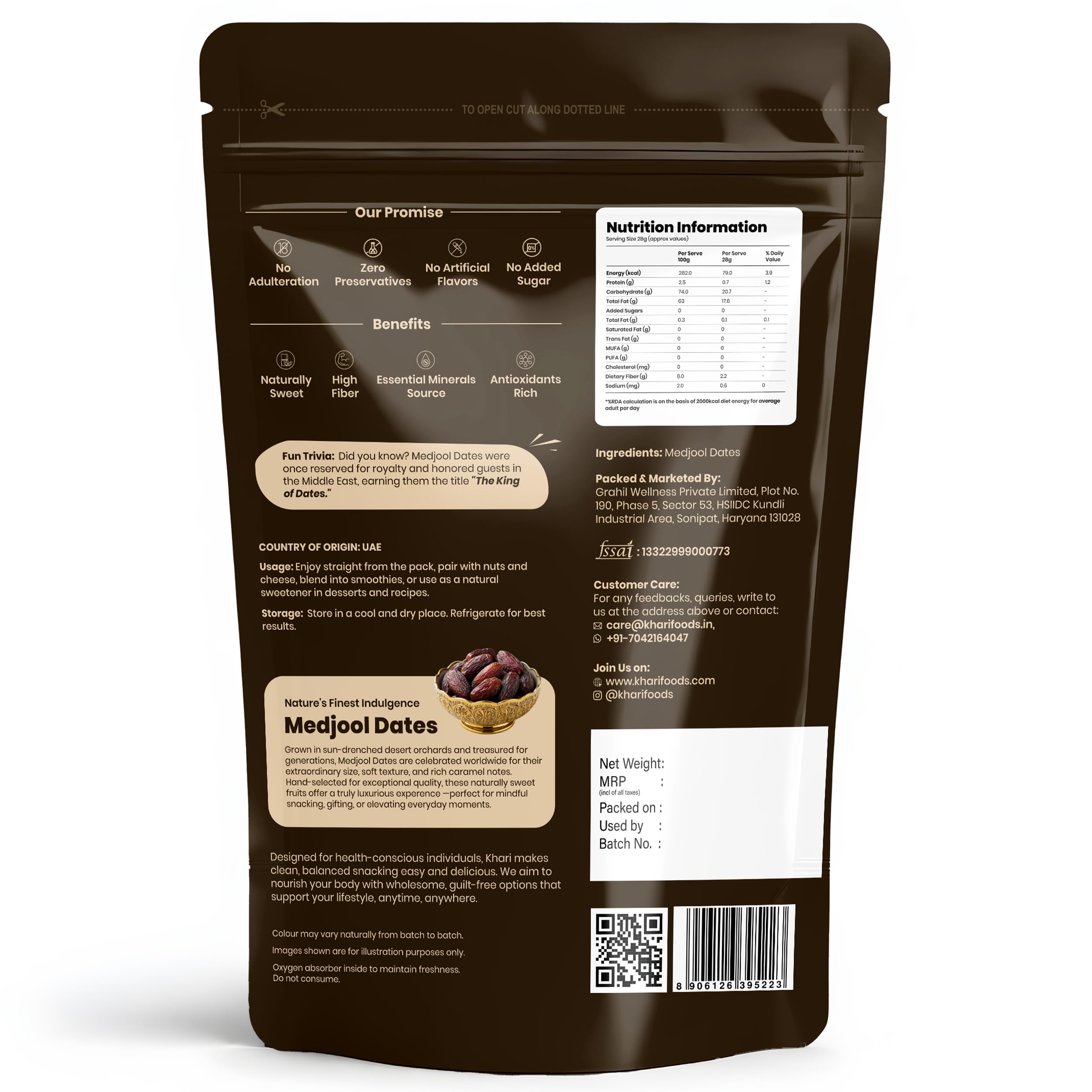 Khari Foods Premium Medjool Dates, Khajur/Khajoor Dry Fruits, High Fibre, Energy Booster, Natural Sweetener, No Added Sugar, No Preservatives, Healthy Snacks (200g) 1