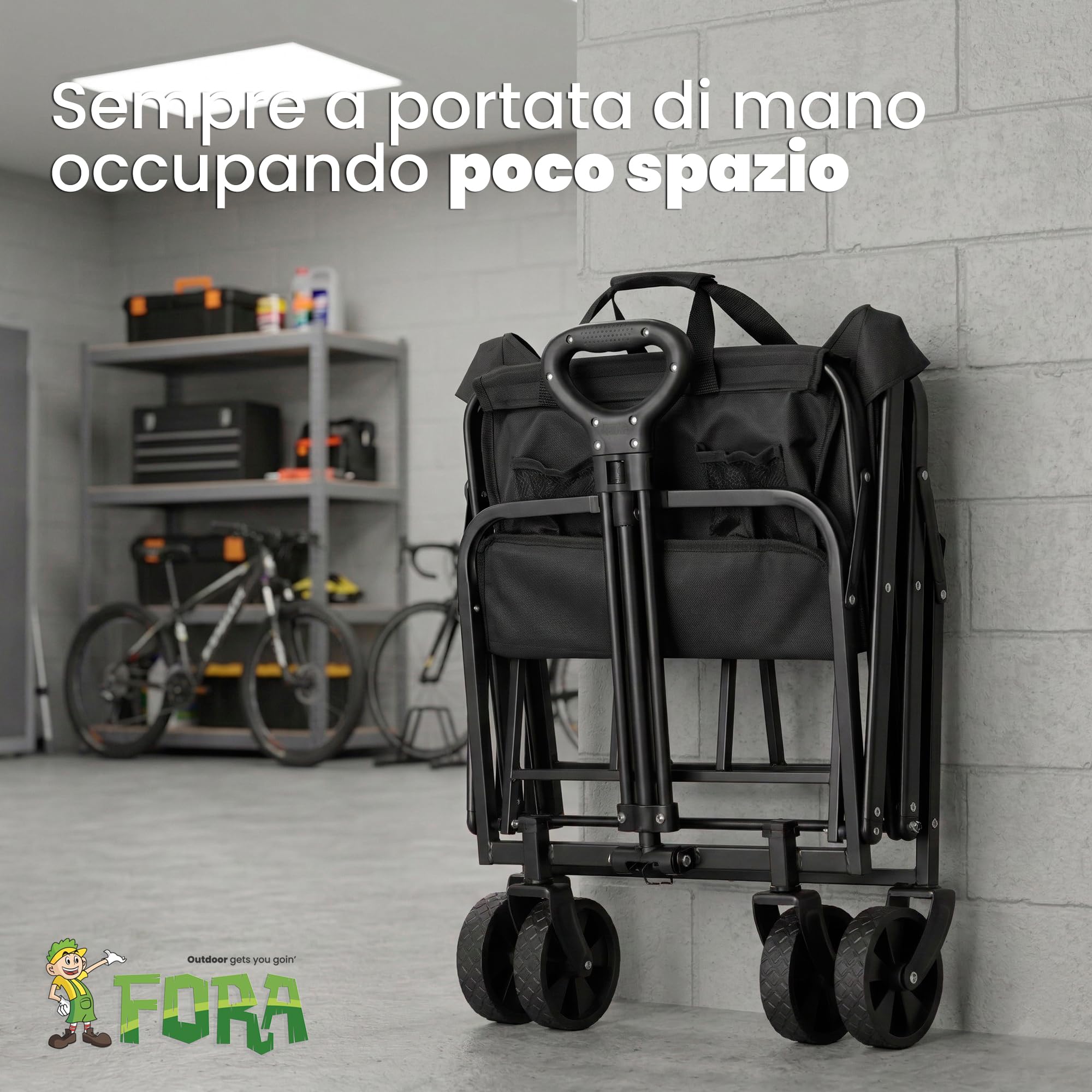 Fora Carrello da trasporto pieghevole con ruote grandi - Carrello multiuso per spiaggia, campeggio, giardino e shopping | struttura robusta, maniglia estensibile regolabile, tessuto impermeabile