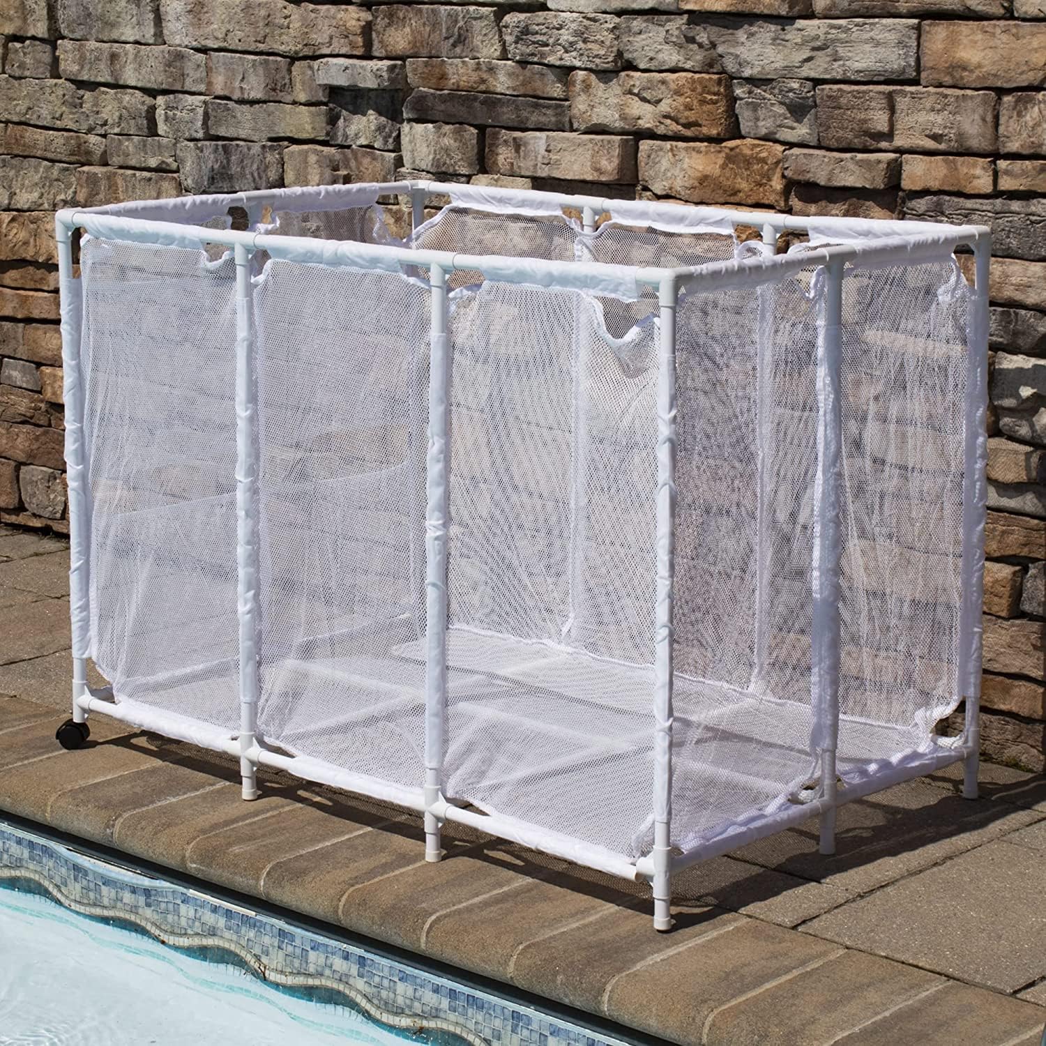 Pool Noodles Holder, Toys, Floats, Balls and Floats Equipment Mesh Rolling Storage Organizer Bin,Extra Large (30.2" L x 47.2" W x 34" H), White