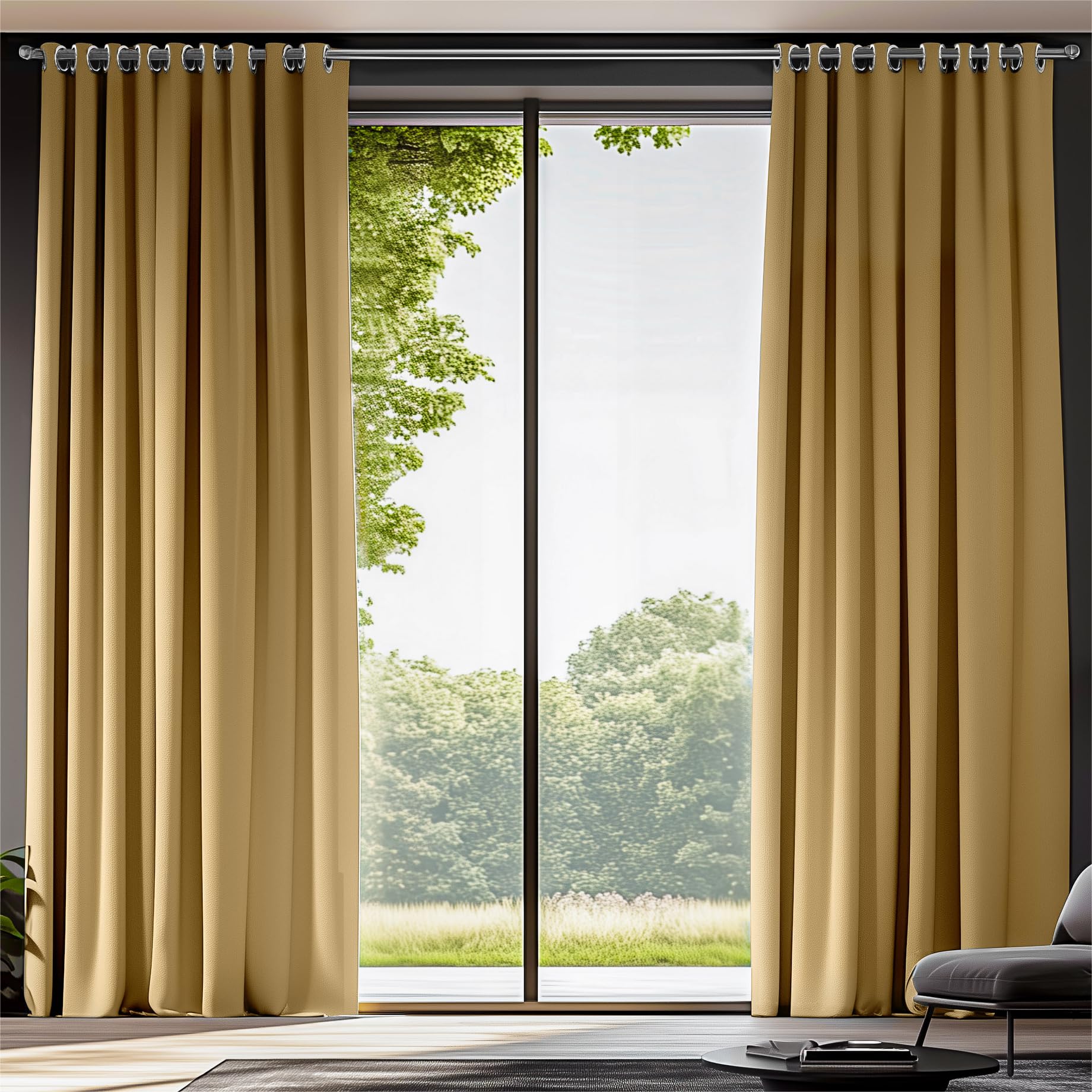 ORINOVAYellow Thermal Insulated Room Darkening Blackout Curtains for Bedroom Living Room 55x96 Inch Length Kitchen Window Grommets Curtains with Set of 2