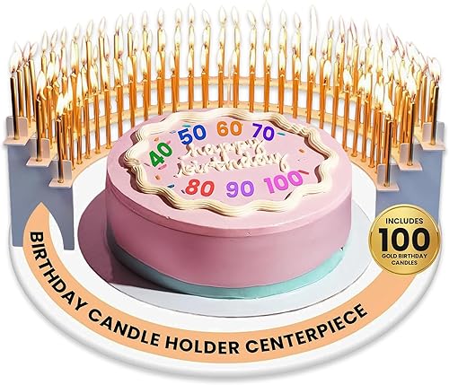 Centro de mesa blanco para cumpleaños de hitos – Perfecto para 40, 50, 60, 70, 80, 90 y 100 – Incluye 100 velas de cumpleaños doradas – Elegante