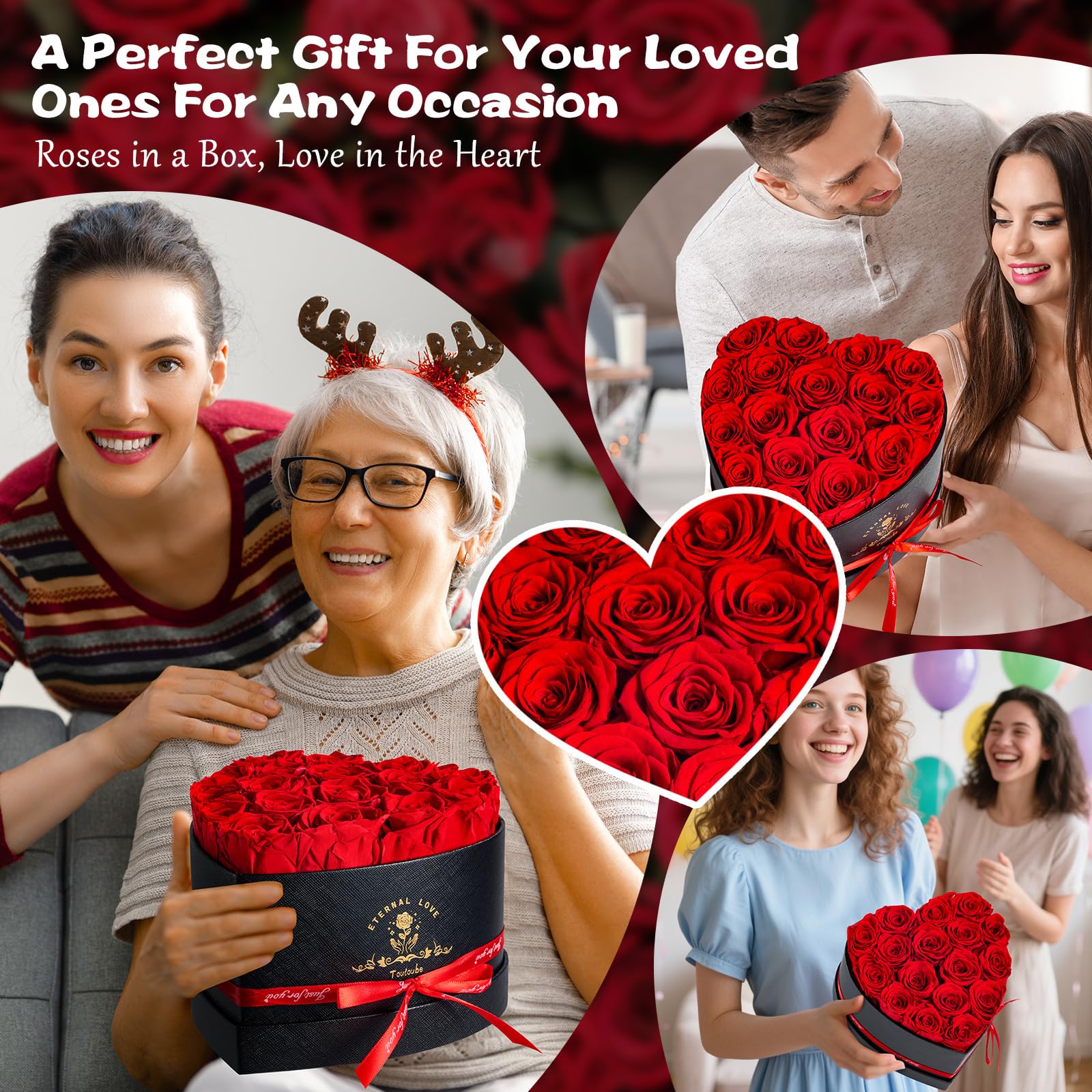 17 Pezzi Regalo di Festa della Mamma per Donne con Rose Stabilizzata Vera - Fiori Eterni in Scatola Cuore, Ideale​ per Lei Fidanzata Mamma, Fiori Stabilizzati, Regalo Compleanno, Romantico, Donna