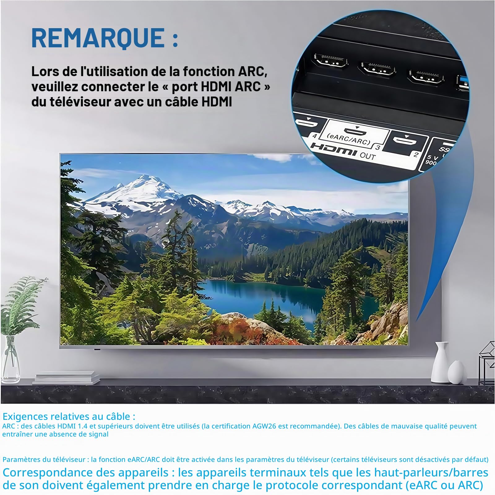 Convertisseur HDMI eARC/ARC vers Optique/RCA/Casque 3.5mm – Sortie Audio 5.1/7.1 Canaux 24-bit/192 kHz – Compatible TV, Sonos, Ampli Home Cinéma