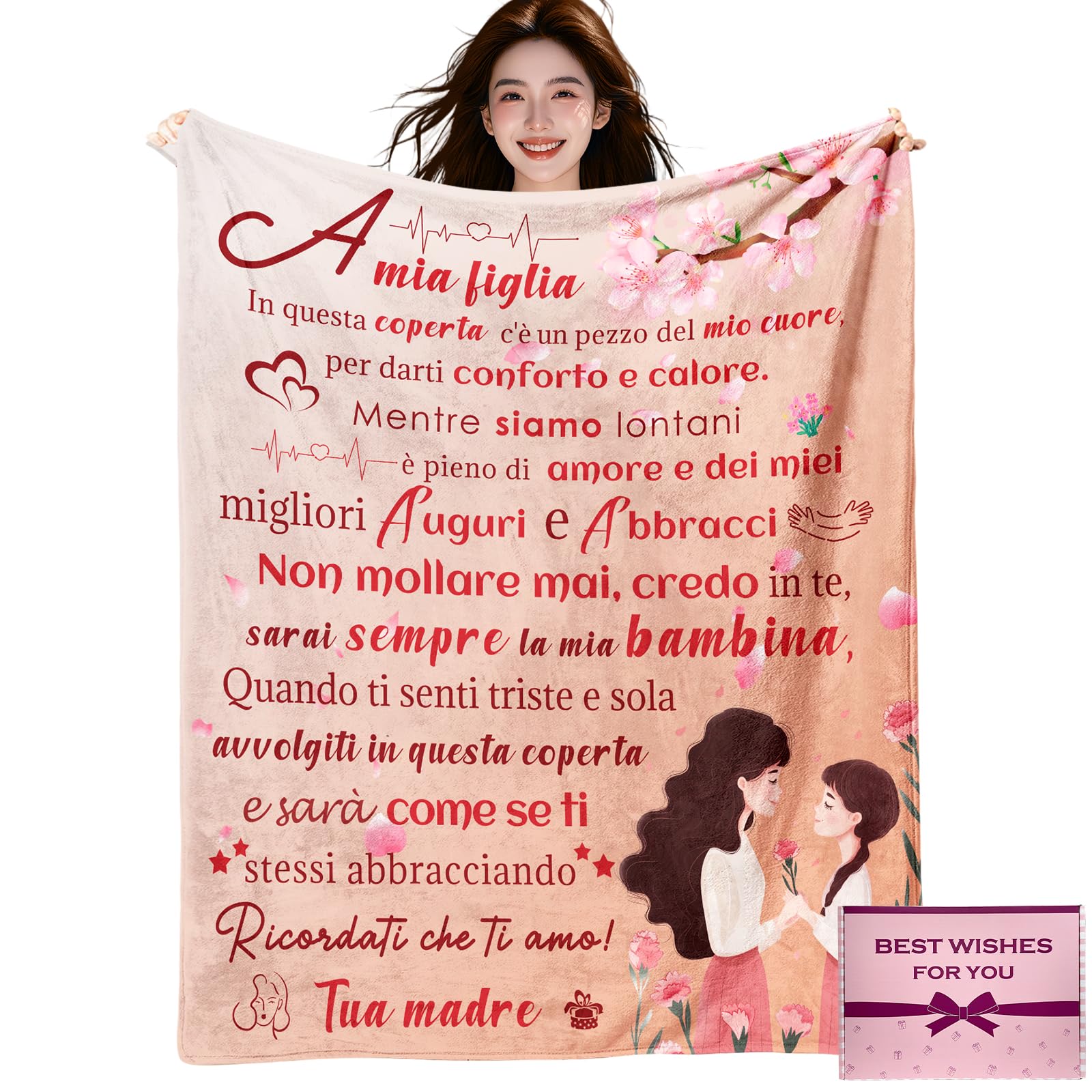 Coperta soffice regalo di compleanno per figlia, 150 x 129,5 cm (italiano)