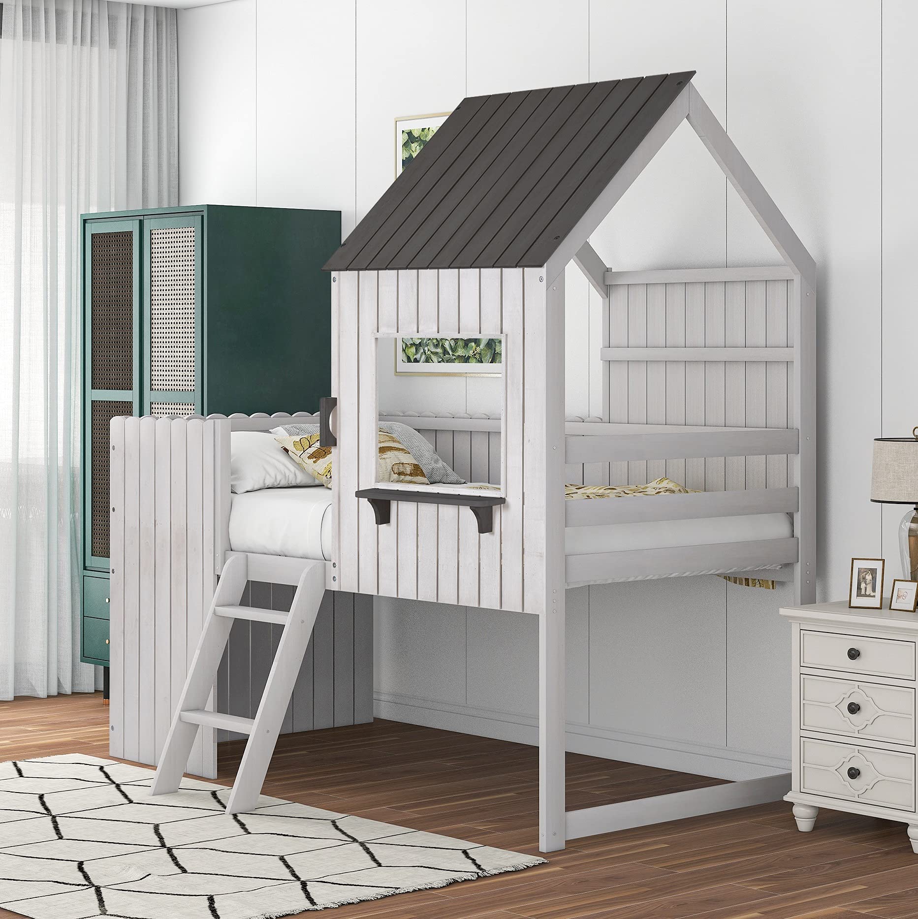 Merax House Shaped Loft Bed with RooF PARTIAL