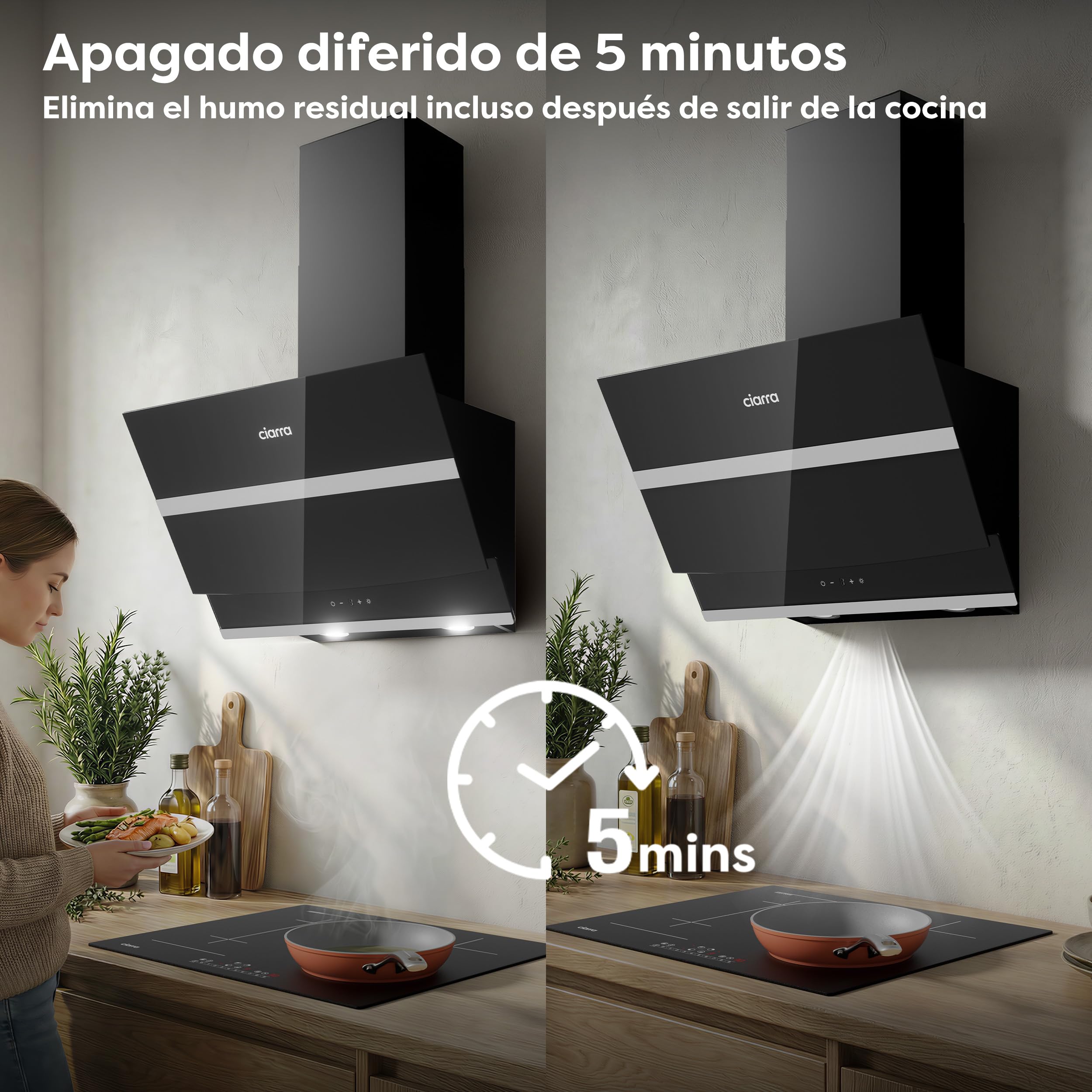 CIARRA CBCB6736N Campana Extractora 60 cm WIFI Touch Control Negro