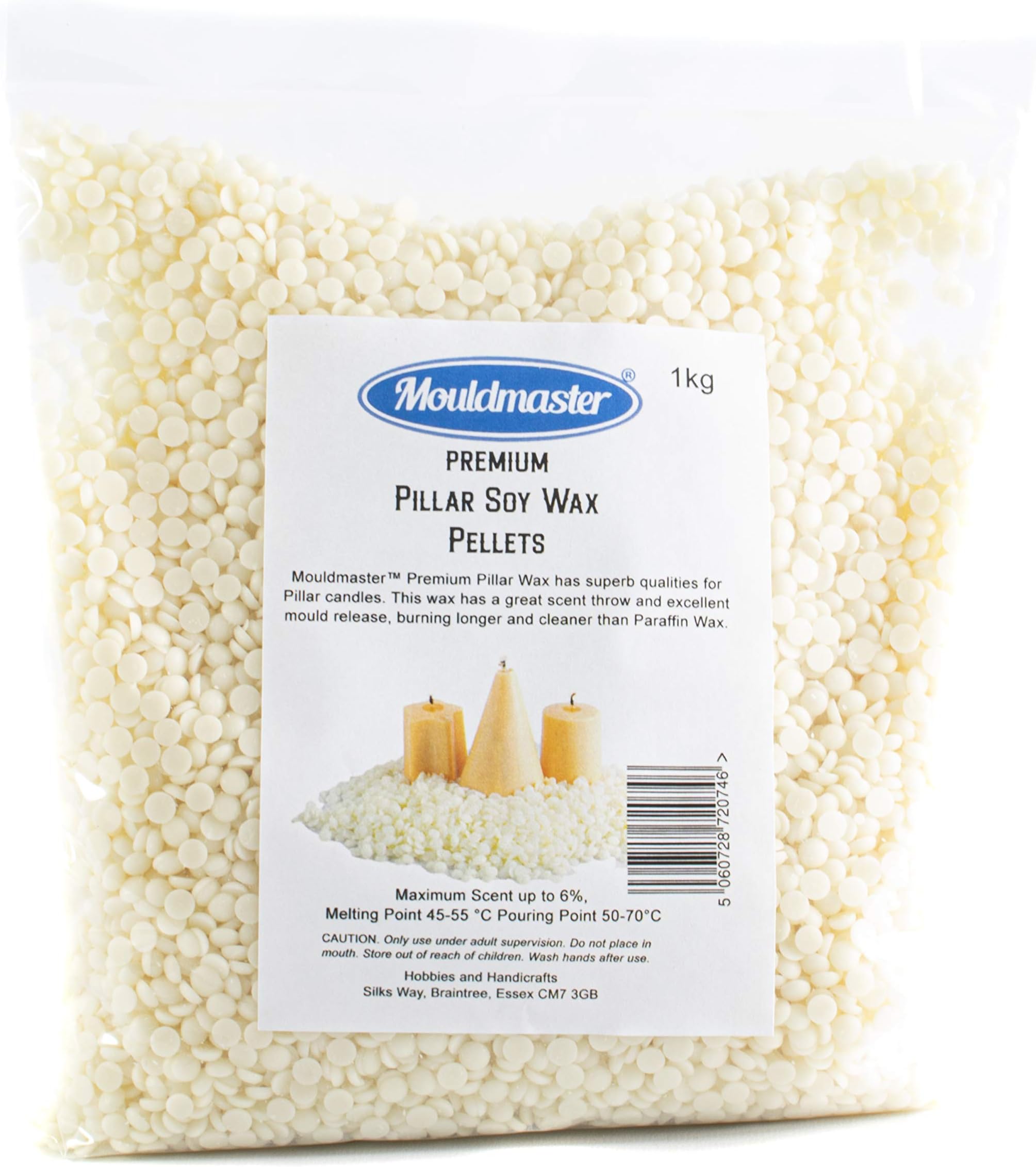 Mouldmaster Premium Pillar Soy Wax Pellets 1 KG, White/Cream, 1Kg