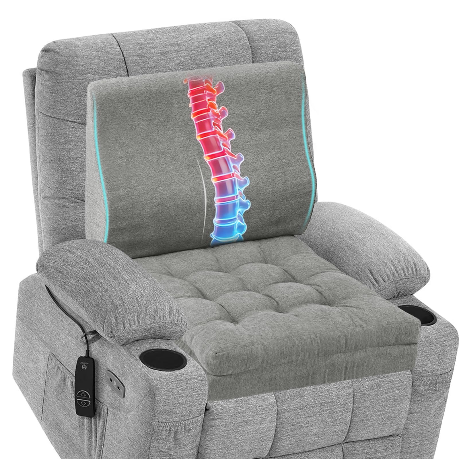Shinnwa Memory Foam Fernsehsessel Sitzkissen mit Rückenkissen für ältere Menschen, 50x50x12.7CM Dual Layer Sitzerhöhung Rutschfestes Sitzkissen für Sofa, Grau