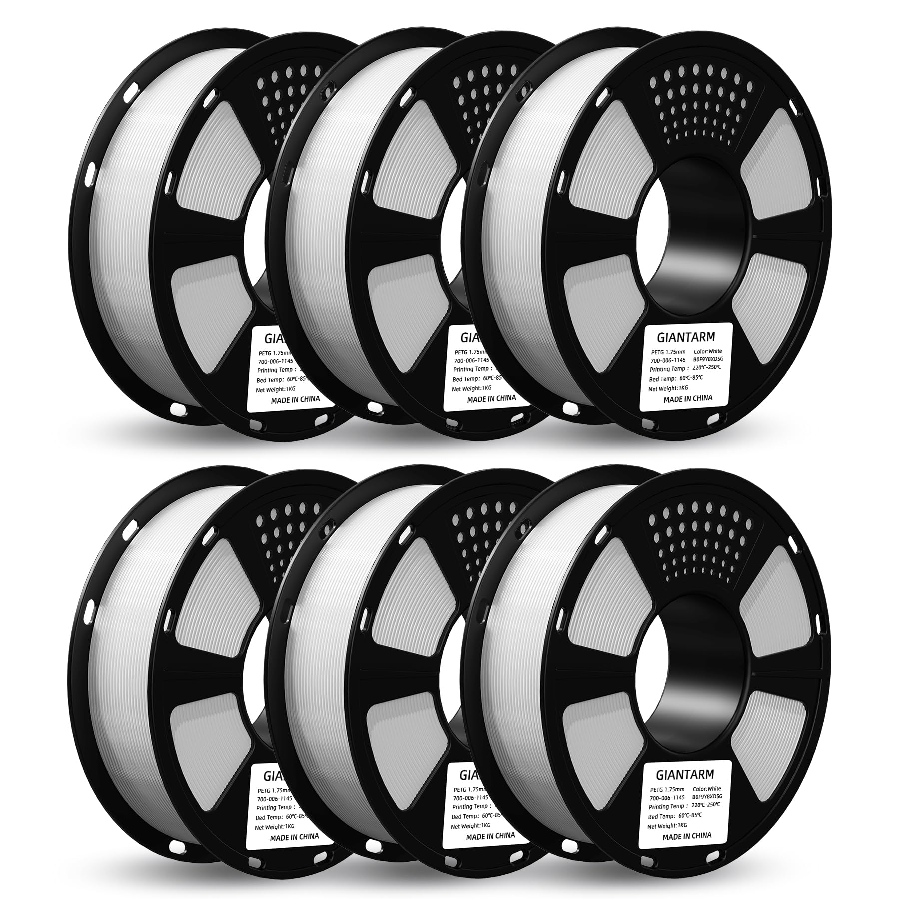 Filament PLA 1,75 mm, GIANTARM filament PLA do drukarki 3D, biały, 1 kg, 6 szt