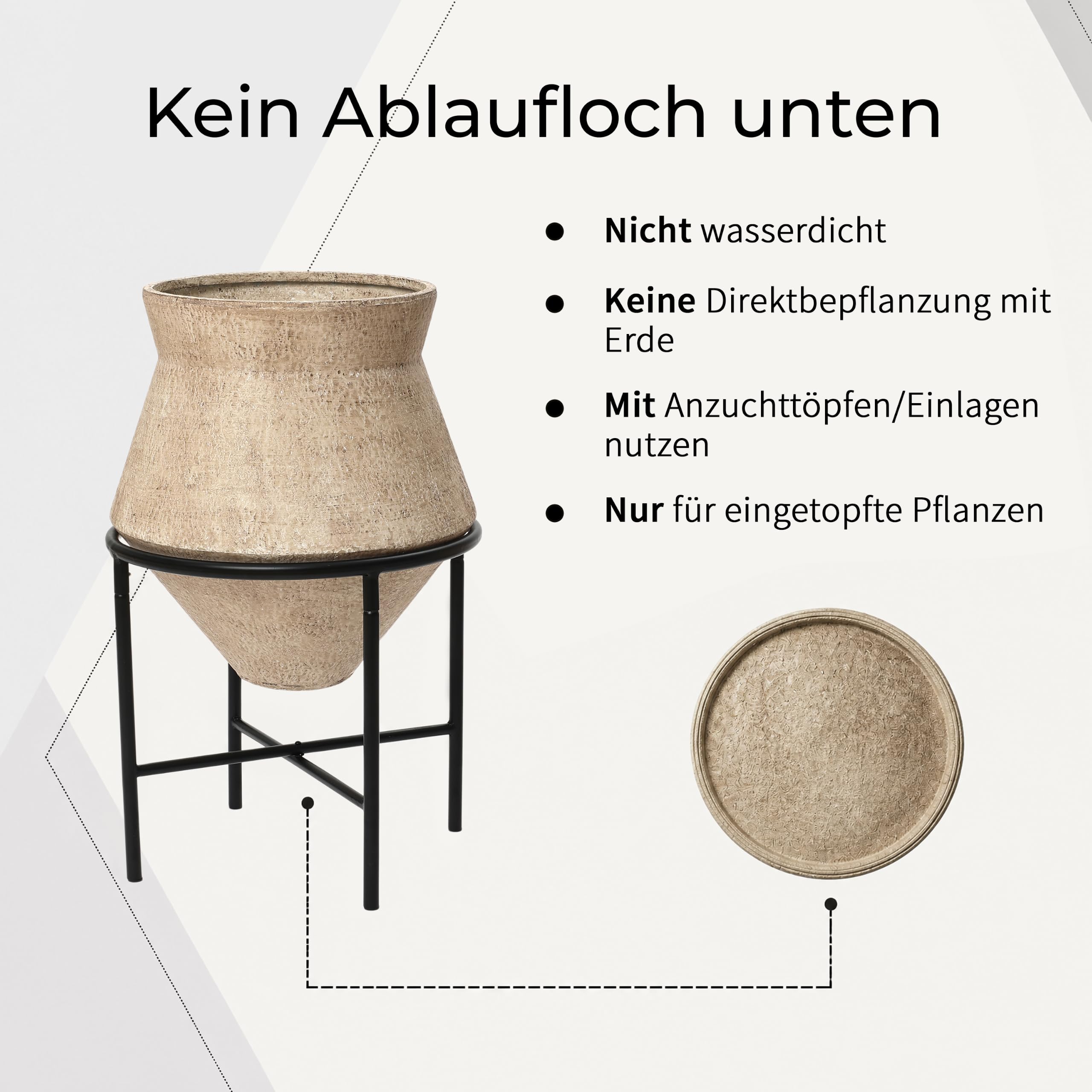 Hometopia 2er Blumentopf Set Frostsicher Formstabil Ø31 & 25 cm ohne Ablaufloch (Hellbraun)