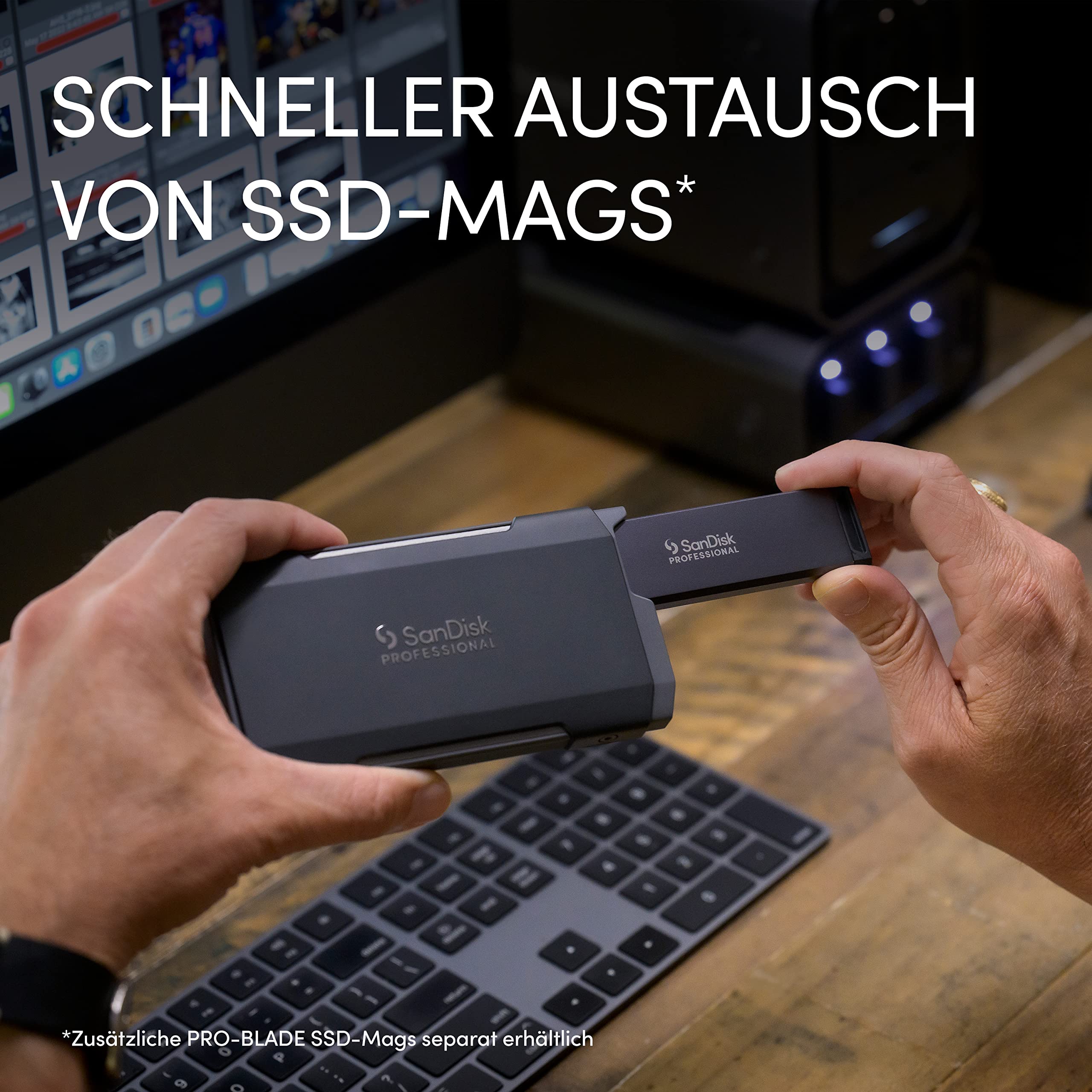 SanDisk PROFESSIONAL PRO-BLADE TRANSPORT 2 TB (mobile Premium-SSD für schnelle, modulare Workflows, USB 3.2 Gen 2x2, 2.000 MB/s Lesen/Schreiben)