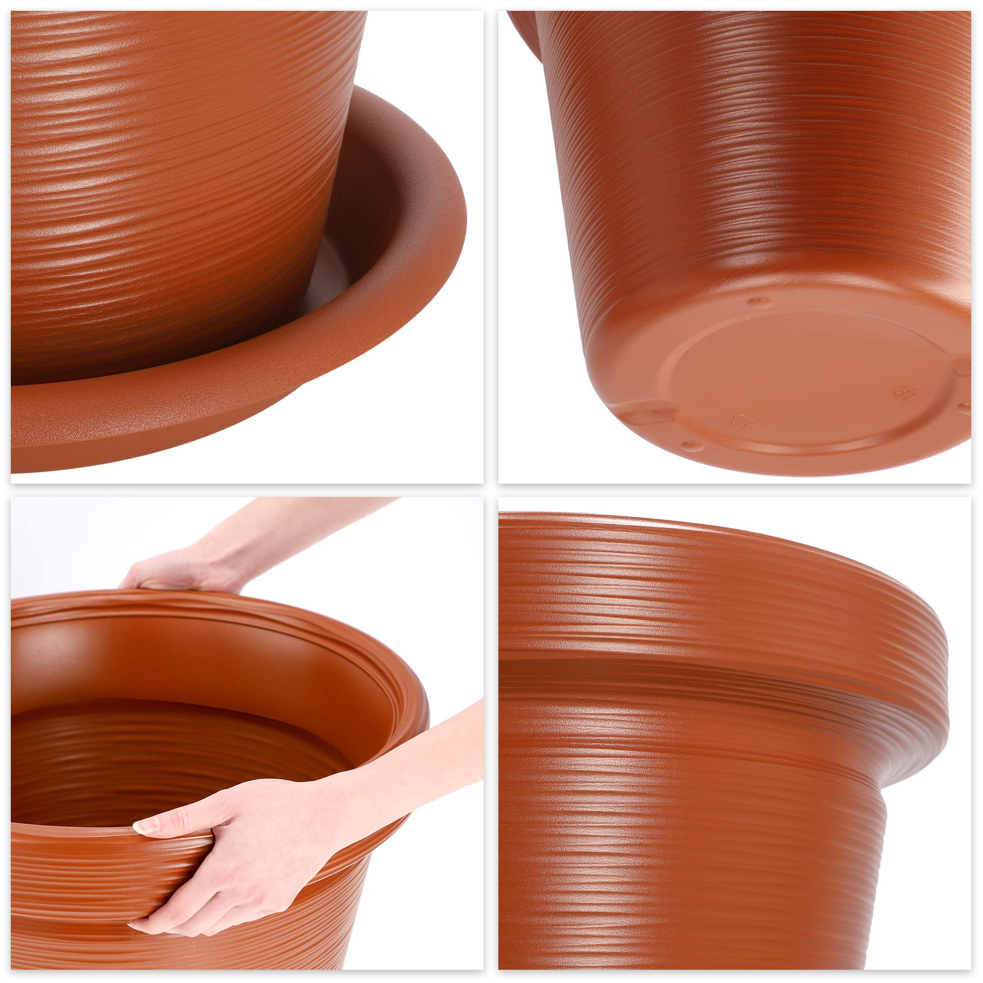 KADAX Pot de Fleurs en Plastique, 4 Couleurs, Pot de Plantes avec Soucoupe, Pot de Plantes, Pot de Plantes avec Motif incisé, Pot de Fleurs en Plastique, Pot de Fleurs Rond (∅ 55 cm, Terracotta)
