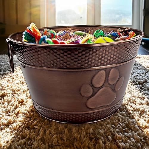 Miniatura 6 de Contenedor de metal indestructible para juguetes para perros, contenedor de almacenamiento con asas, organizador de granja para juguetes de