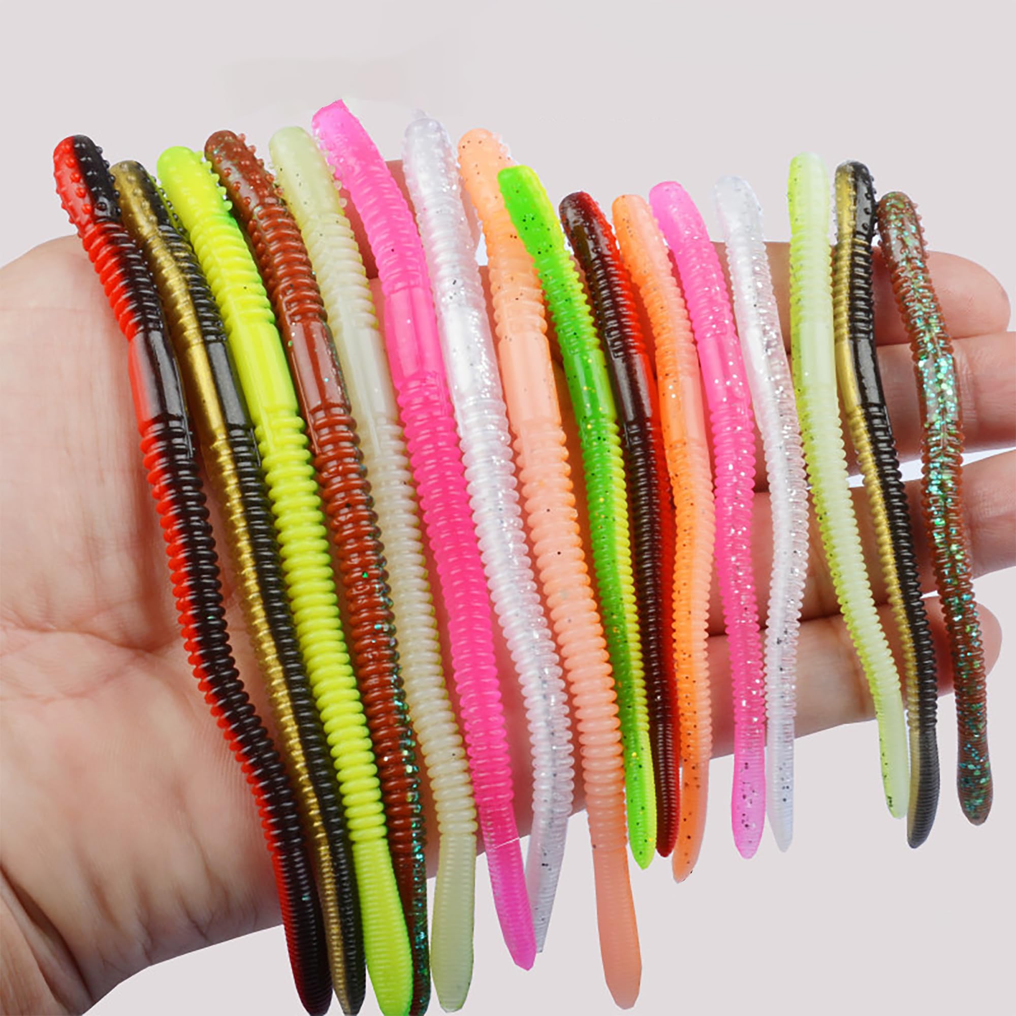 Senko Worms for Bass Fishing - 3.94 Inch Soft Plastic Stick Baits, 30pcs Bulk Pack in 5 Colors (Pink, White, Green, Orange, Black) for Wacky Rig & Natural Sink Action