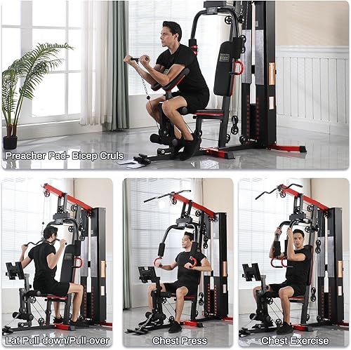 Miniatura 7 de Fitvids Equipo multifuncional de gimnasio en casa con pila de peso de 160 libras, color negro