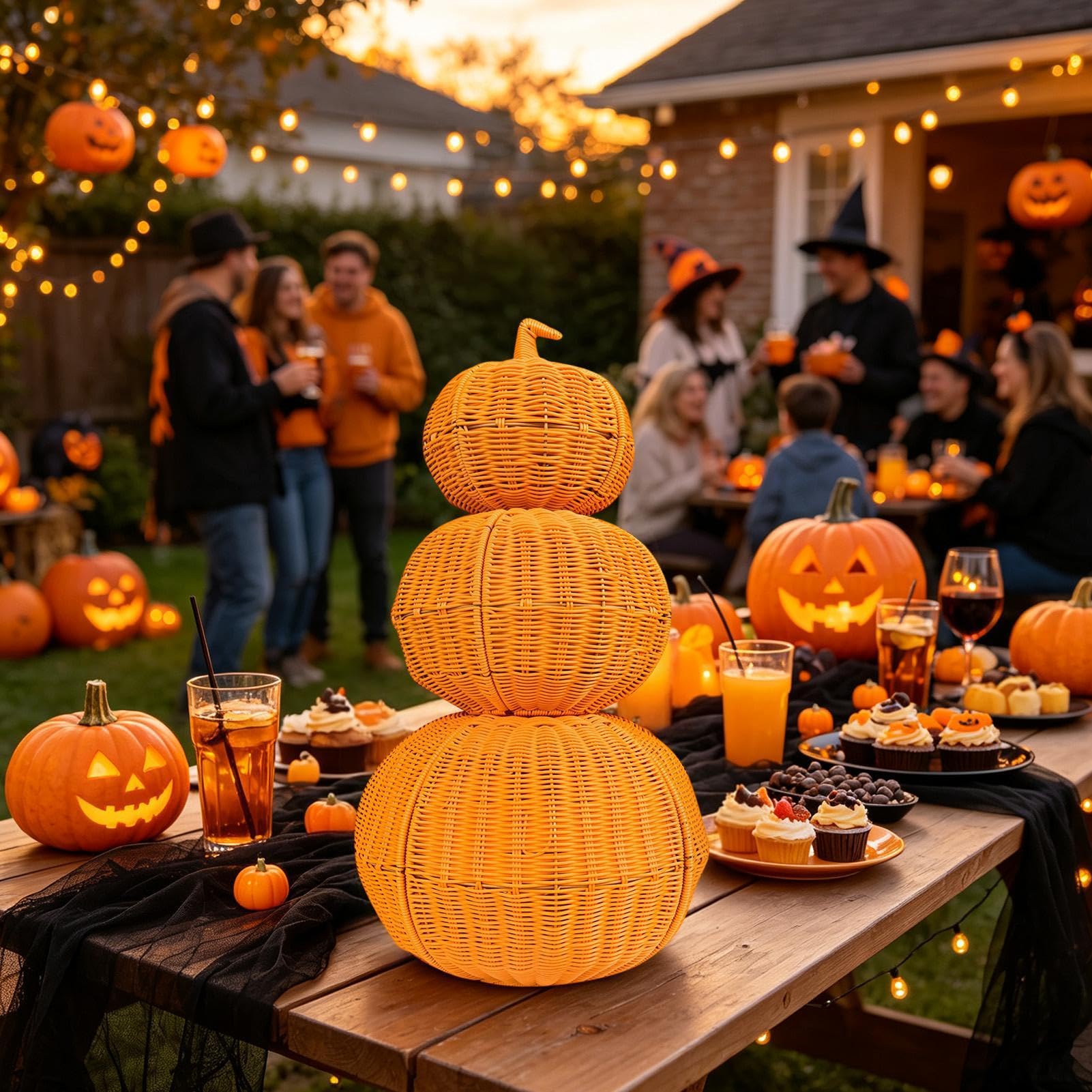 Cesta De Almacenamiento De Calabaza Tejida Manualmente Centro De Mesa