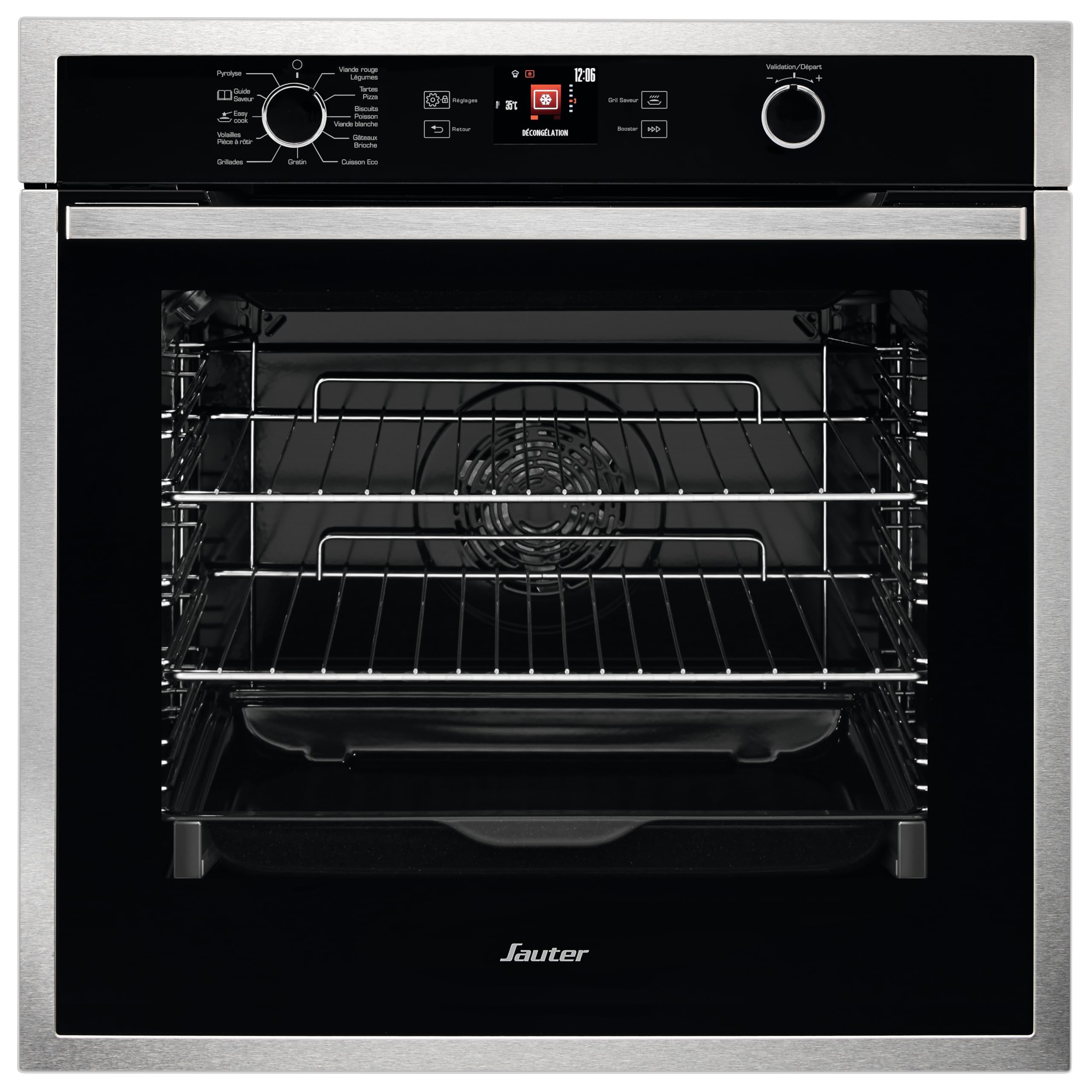Four encastrable pyrolyse Sauter SOP5764X - Four multifonction Chaleur tournante ou pulsée / 73 litres / Classe A+ / Inox / Porte froide (4 vitres)