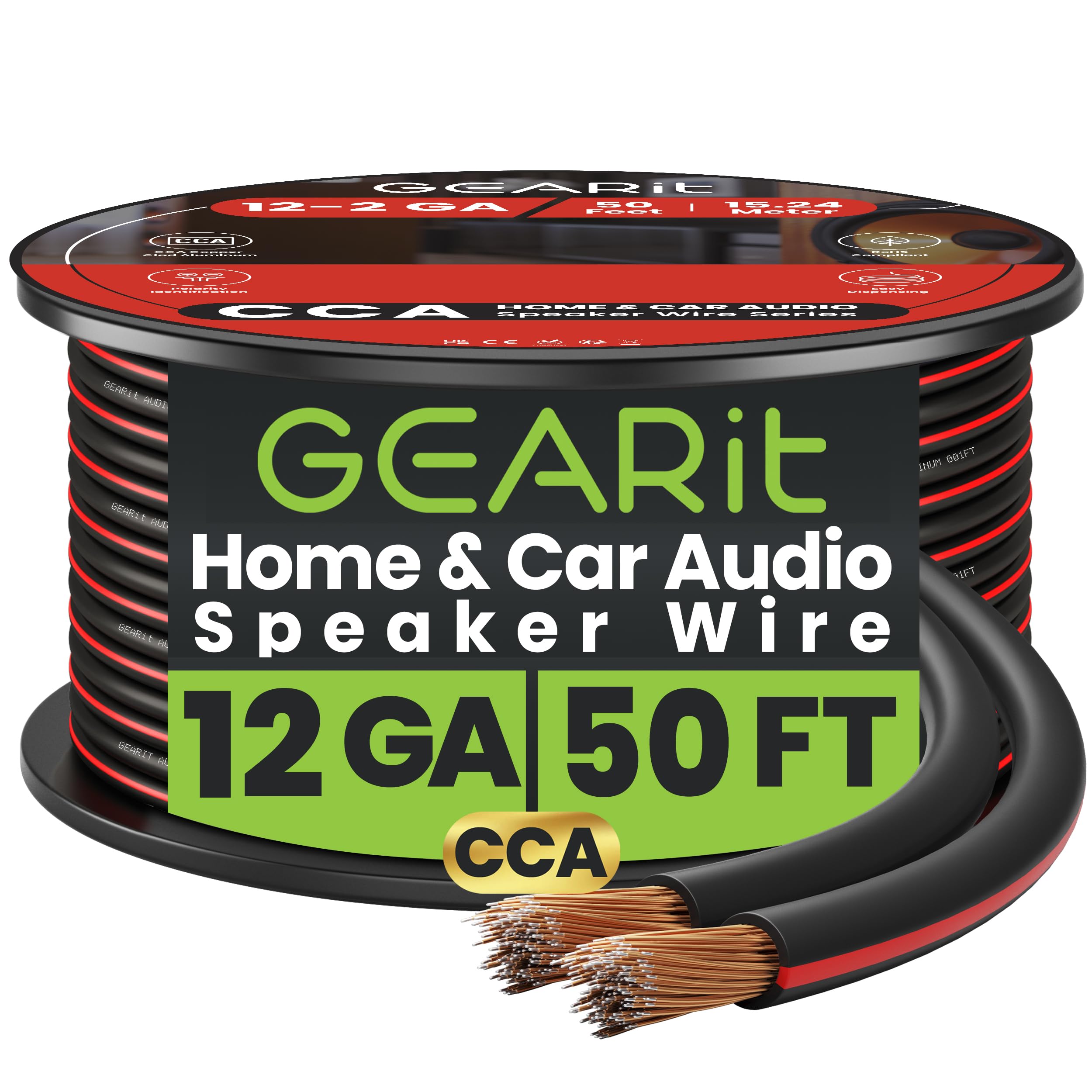 12 Gauge Speaker Wire, Speaker Cable 50ft for Car Audio, Home Theater, CCA(Black)