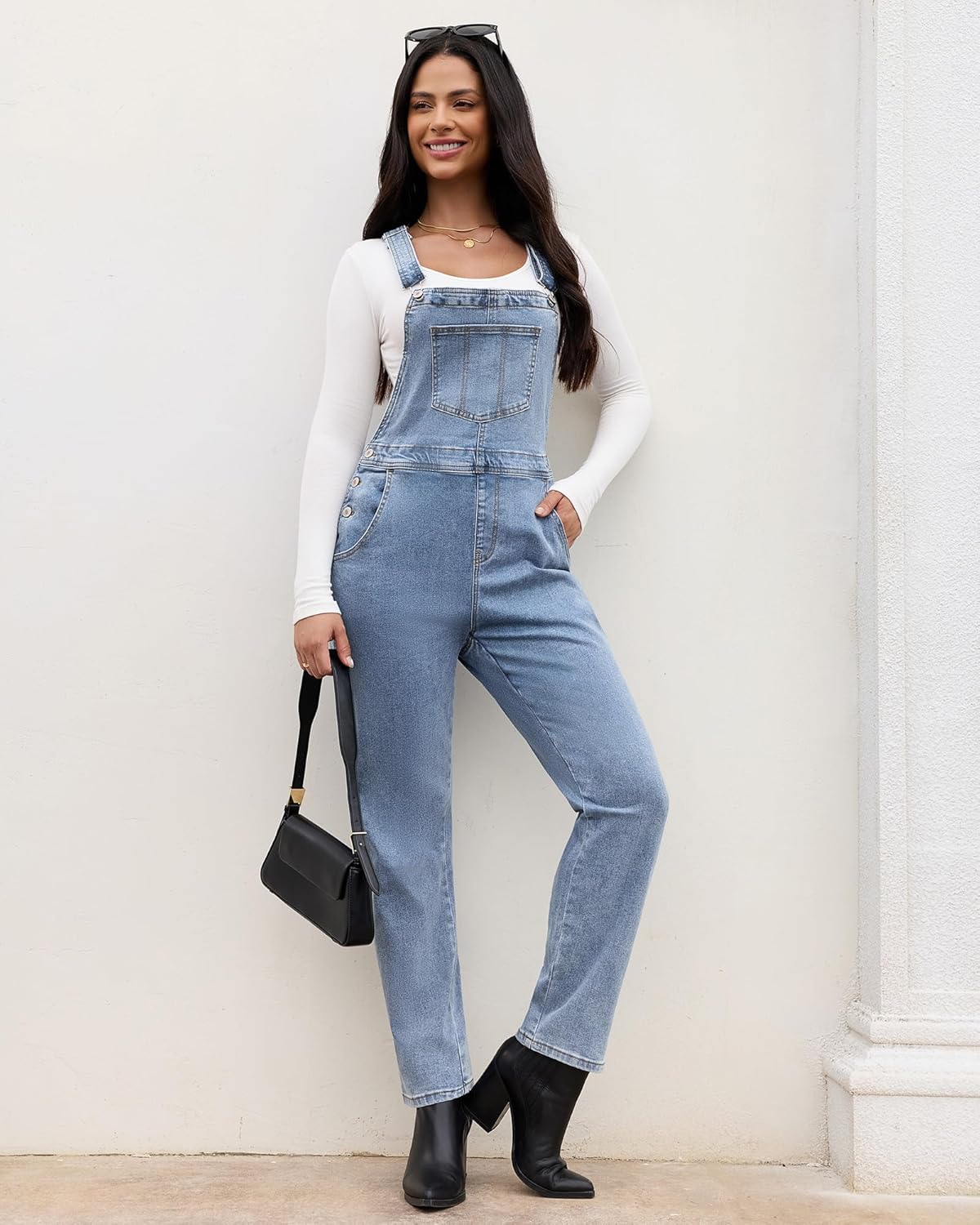 luvamia Women's Casual Stretch Adjustable Denim Bib Overalls Jeans Pants Jumpsuits