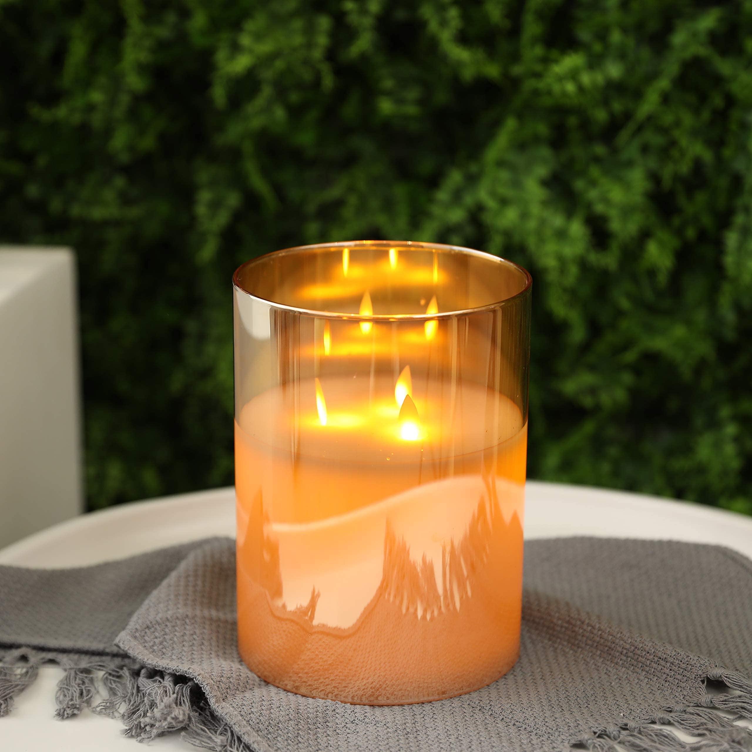 Velas grandes de vidrio sin llama de 3 mechas de 8 pulgadas de alto, funcionan con pilas, velas LED parpadeantes con temporizador de 6 horas, velas de cera real para el hogar, boda, fiesta, 6