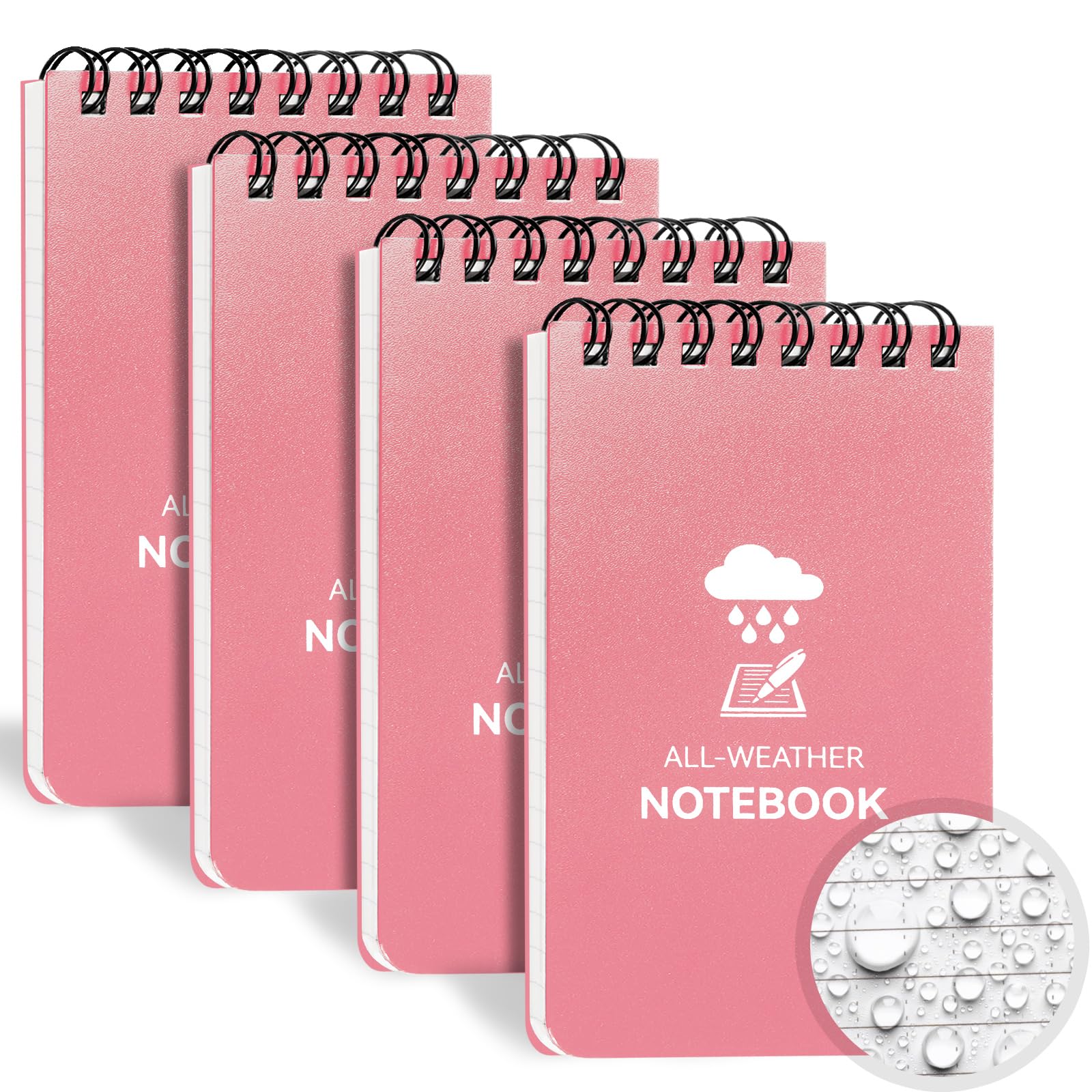 COIDEA Waterproof Notebook, 4 Pack Top-Spiral Pocket Notepad, 3" x 5" Weatherproof NotePad, All Weather Police Pocket Notebook Little Memo Steno Note
