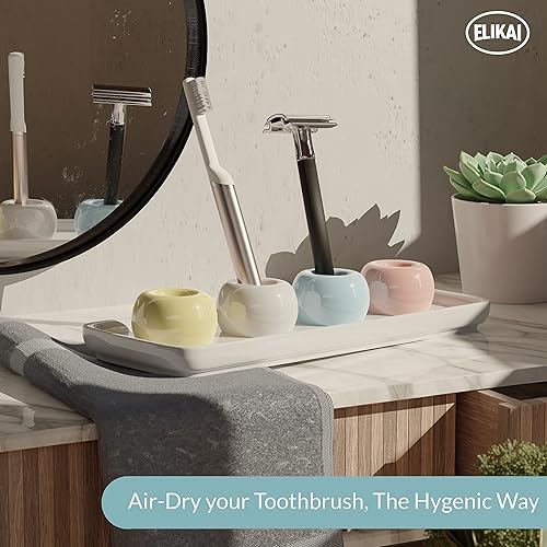 Miniatura 6 de Soporte pequeño para cepillos de dientes para baños con bandeja, soporte para cepillos de dientes con soporte de cepillado de dientes, soporte de