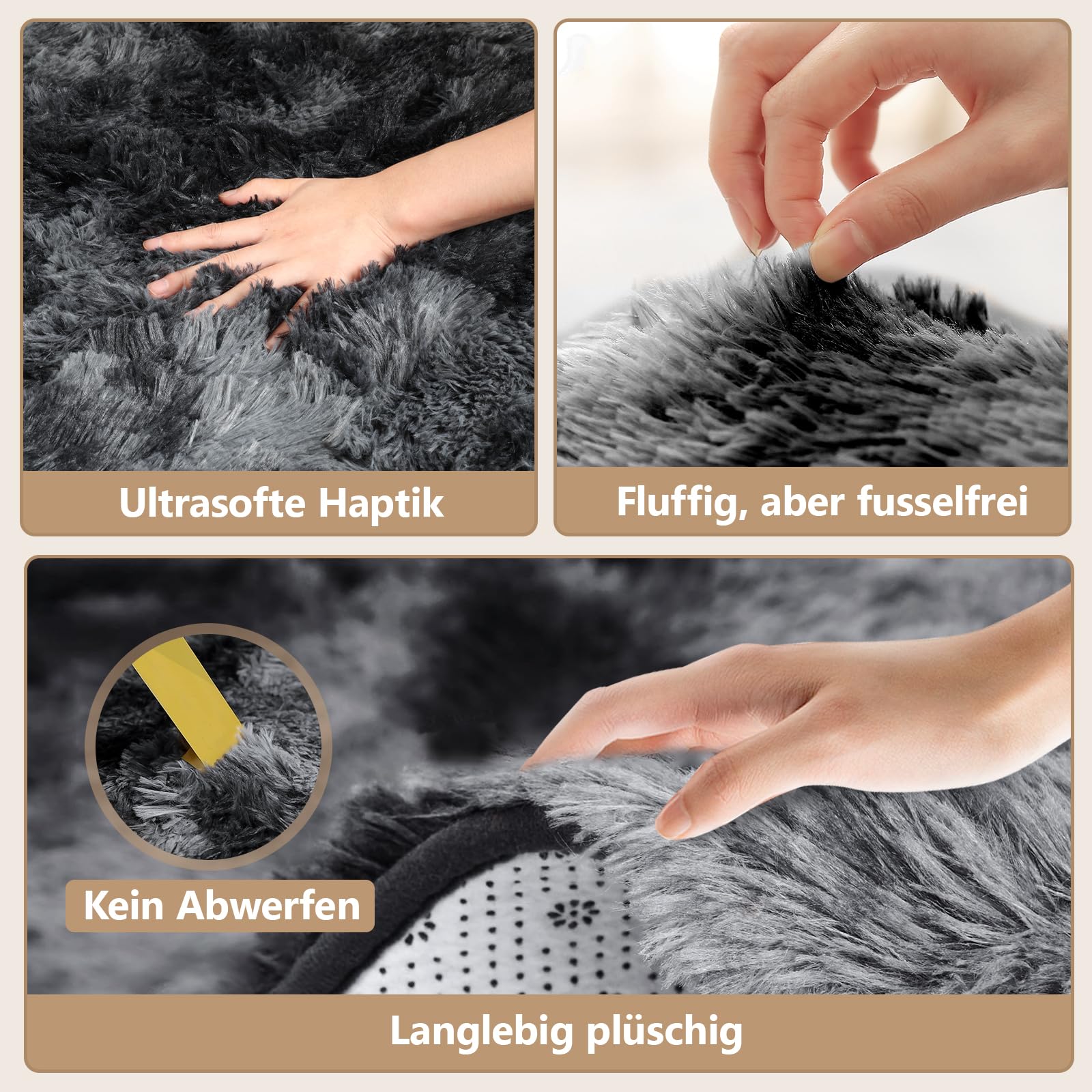 Teppich Wohnzimmer 200 x 300 cm: Hochflor Teppich Grau | Flauschiger Shaggy Teppich, Waschbar & Rutschhemmend, Weicher Polyester Teppiches für Schlafzimmer, Kinderzimmer