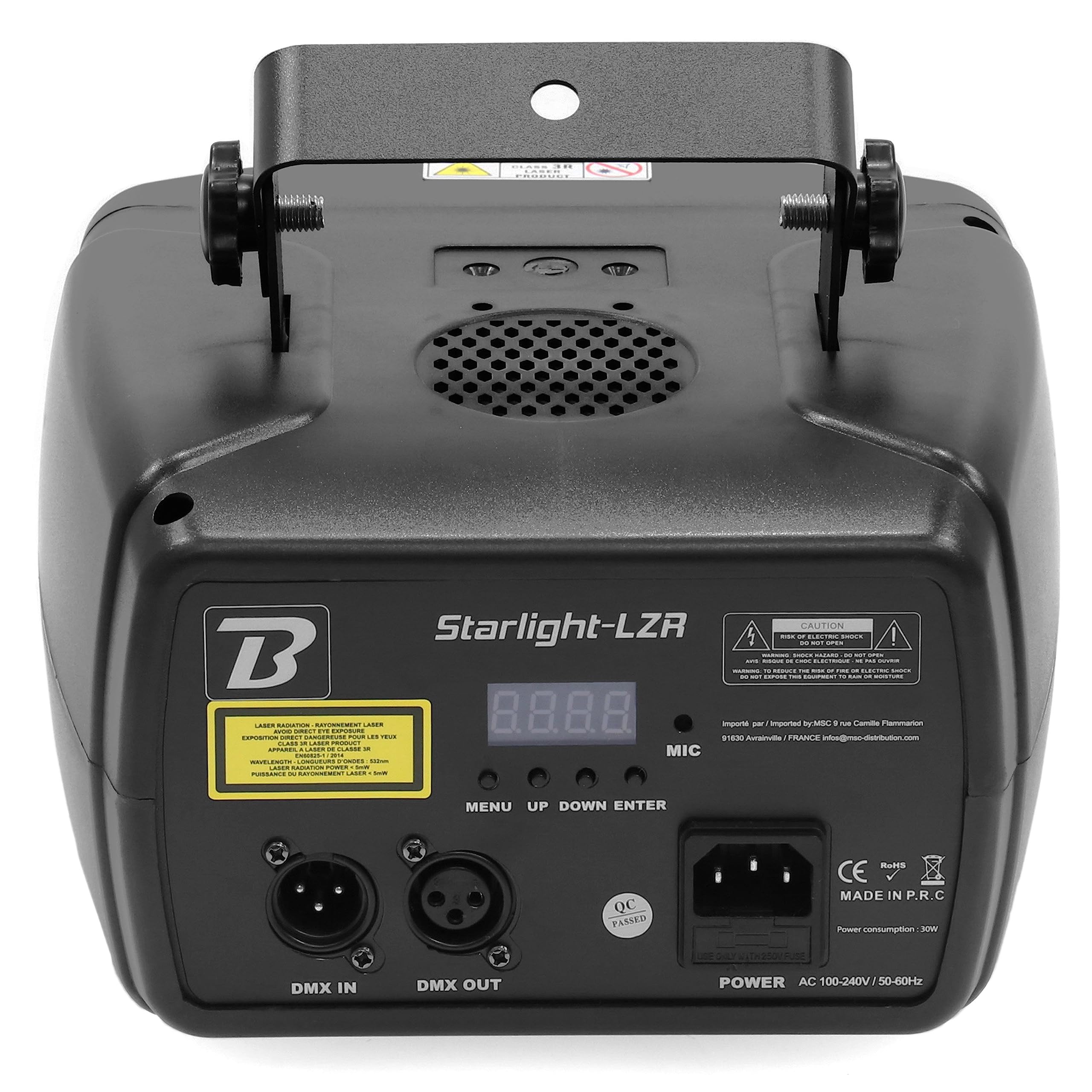 BoomToneDJ STARLIGHT-LZR Jeux de lumière DJ 4 effets Faisceaux multicolores LZR, Strob, Contrôle DMX Programmes automatiques Détection musicale Télécommande. Eclairage Disco Club Fête Soirée Mariage
