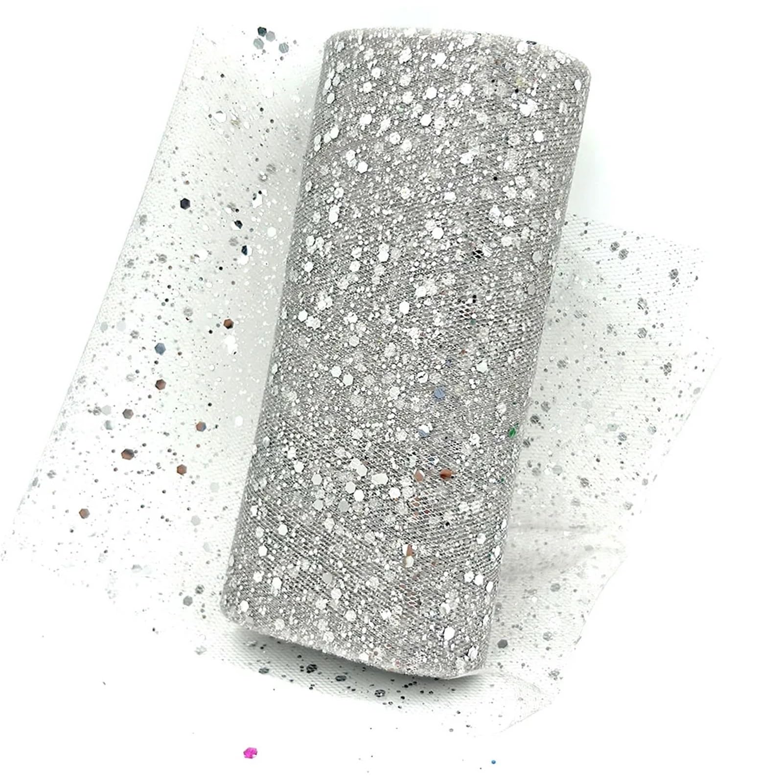Tulle Fabric Roll 6Roll Glitter Tulle Fabric Roll 6 Inch 10 Yards Sequin Sparkling Ribbon Spool Netting for Wedding Gift Wrapping Party Decor(Silver)
