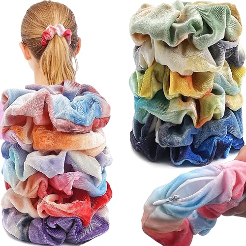 Miniatura 3 de JOYOYO 12 paquetes de coleteros para el cabello con bolsillo con cremallera, bandas elásticas suaves para el cabello, accesorios para el cabello