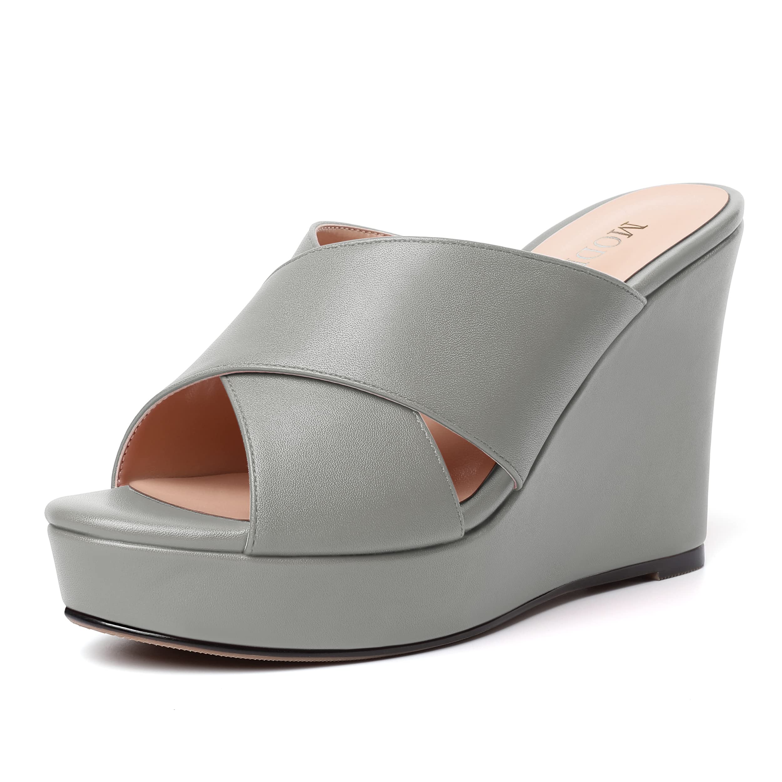MODENCOCO Womens Open Toe Fashion Matte Slip On Platform Casual Wedge High Heel Heeled Dressy Sandals 4 Inch