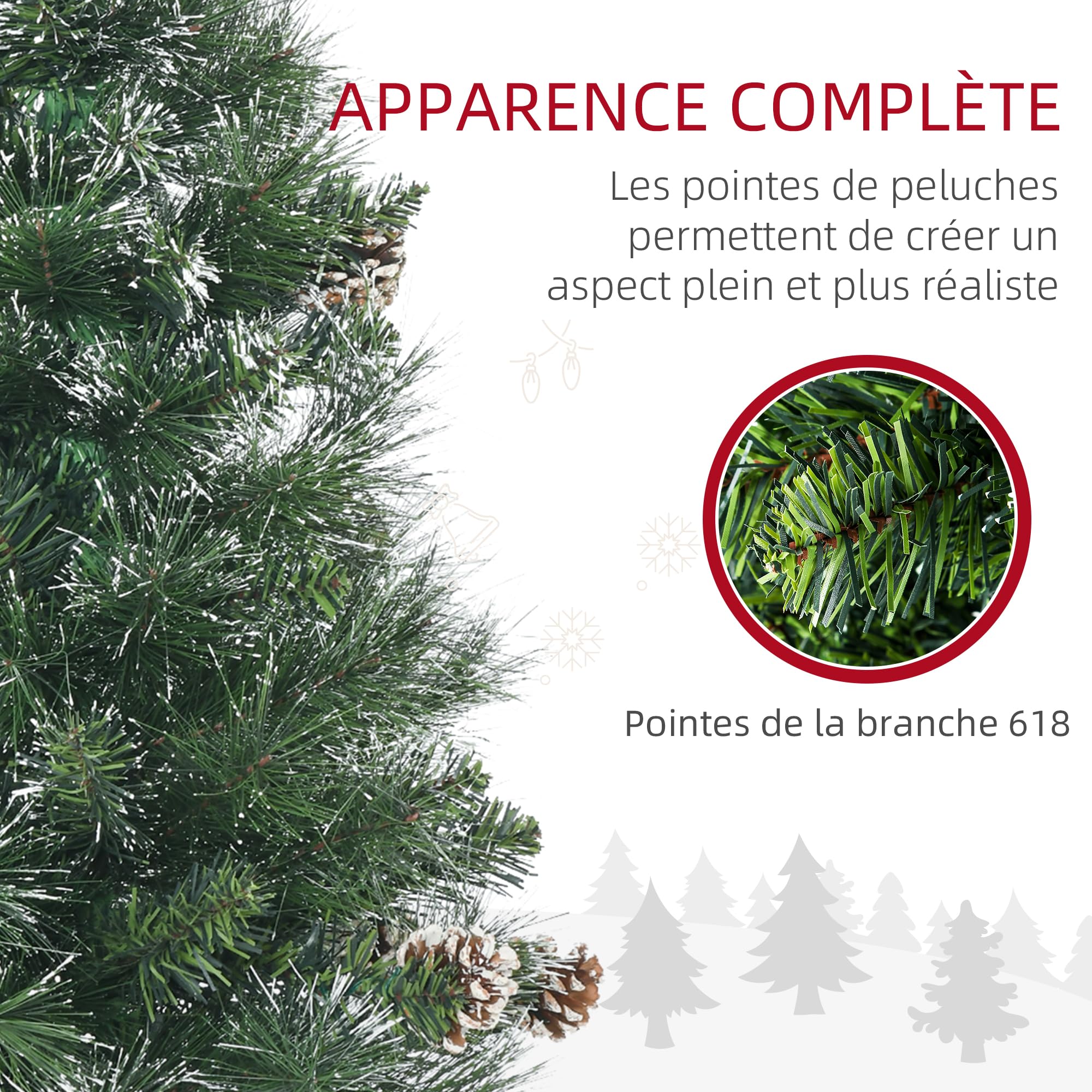 HOMCOM Sapin de Noël Artificiel 180 cm avec 618 Branches Enneigées Vert | Support en Acier, Socle Pliable