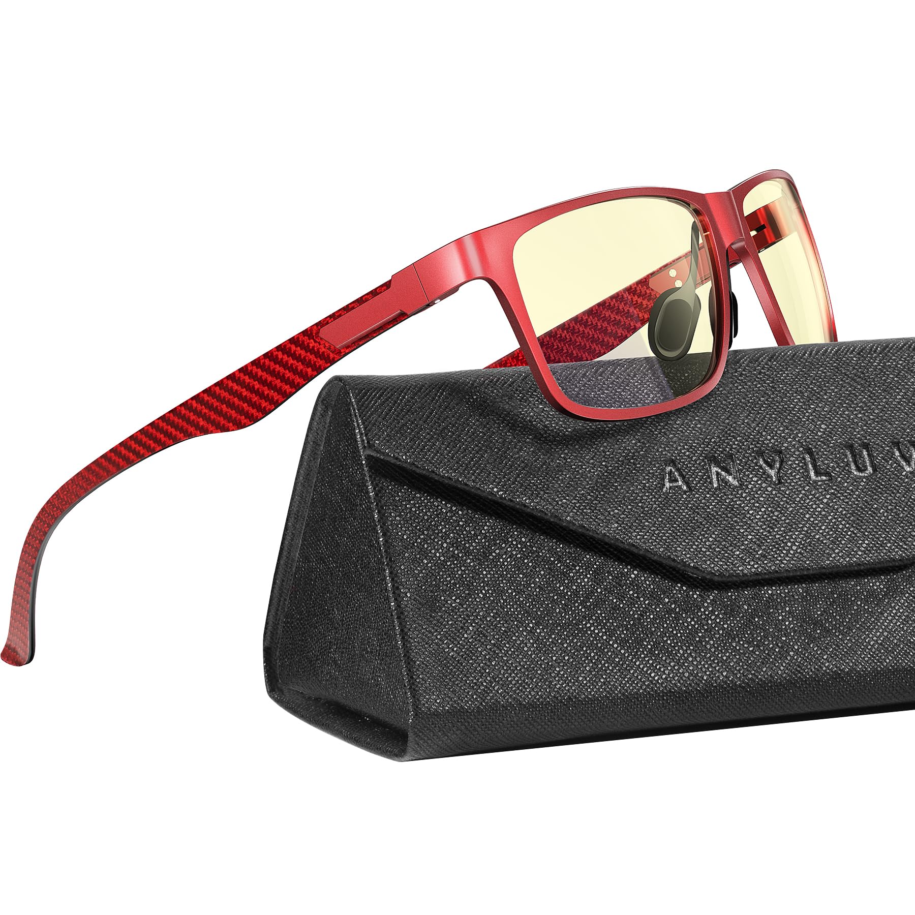 Blue Light Glasses Men, Relieve Eyestrain and Eye Protection, Al-Mg Metal Computer Blue Light Blocking Glasses Carbon Fiber Darkred/Yellow