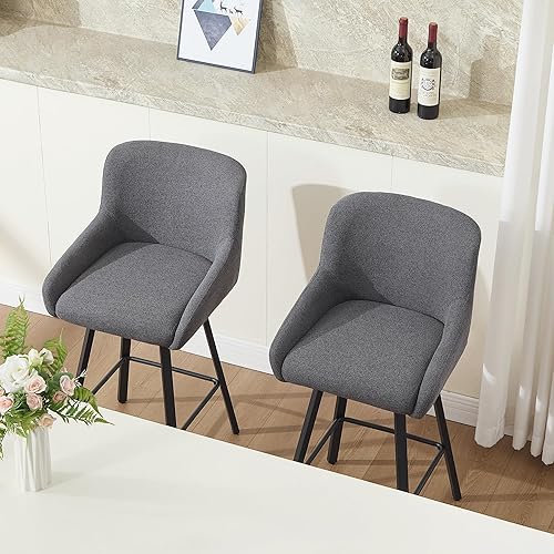 Miniatura 8 de Juego de 4 taburetes de bar giratorios tapizados de 26 pulgadas de altura de mostrador con respaldo y patas de metal, sillas de bar modernas,