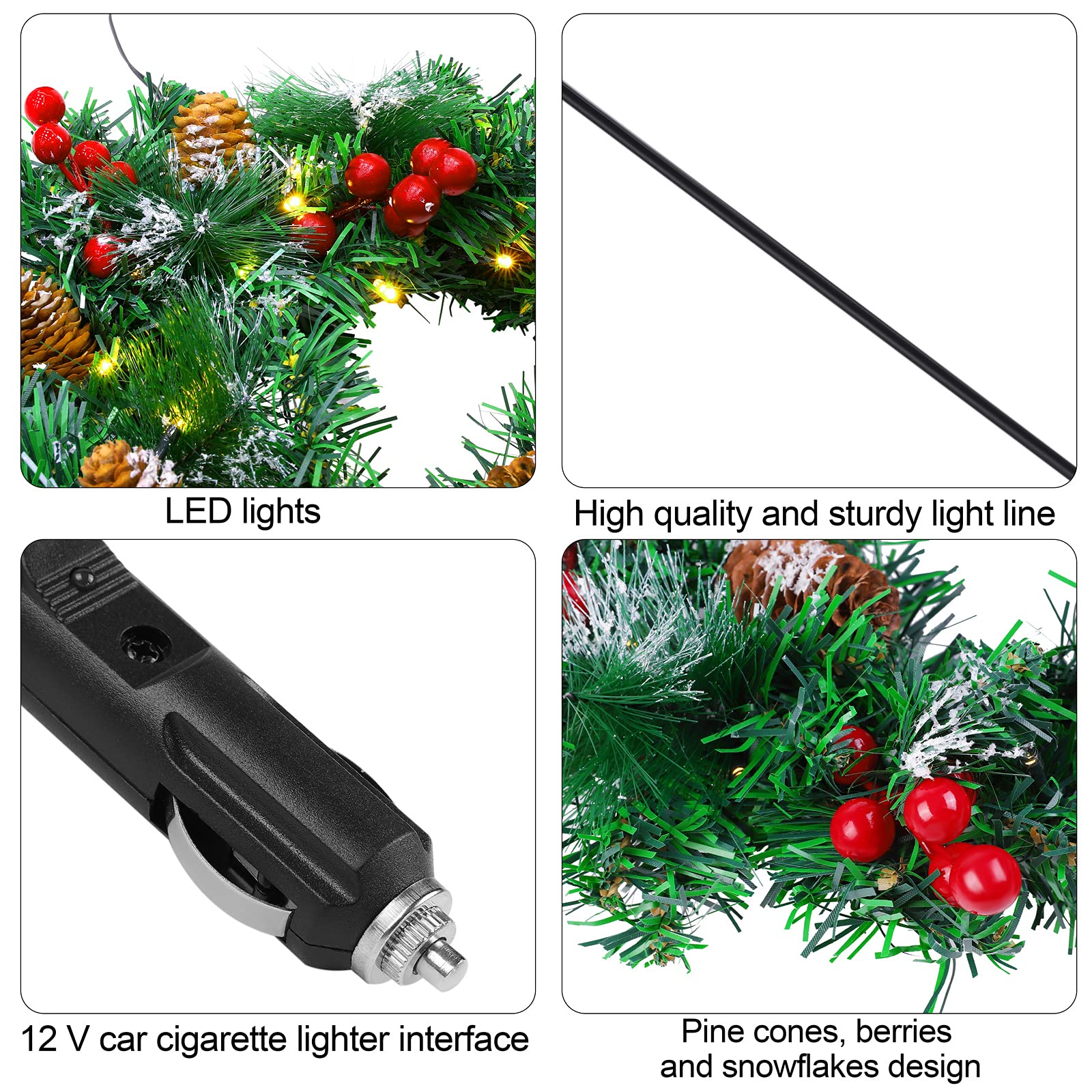 cigarette lighter christmas lights Aneco Christmas Car Wreath Automotive Cigarette Lighter Christmas Car  Wreath Accessories 12 Volts LED Lighted Christmas Car Wreath with Pine  Cones Mounts to Car or Truck Grille : Amazon.in: Car & Motorbike