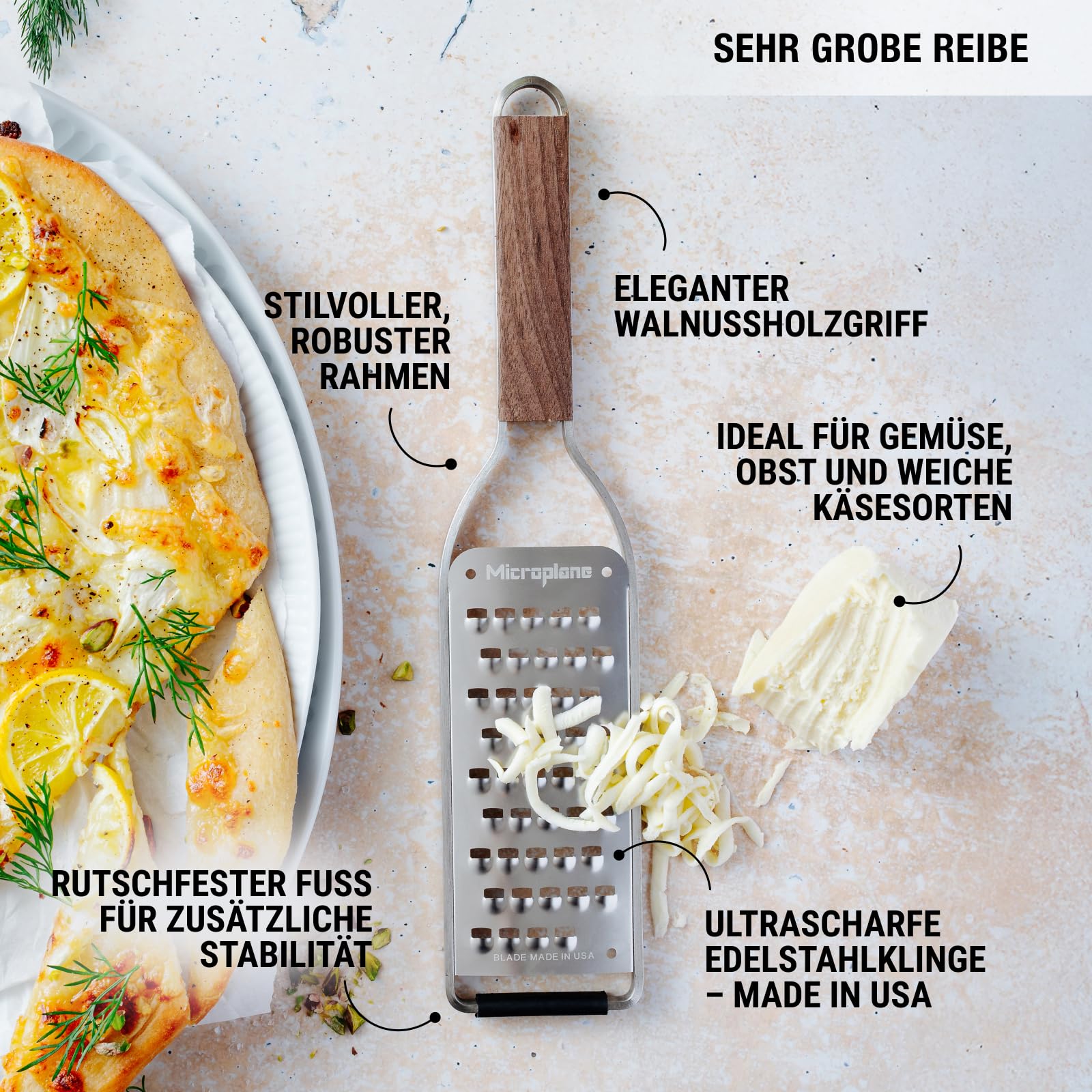 Microplane Reiben-Set (Zester & Extra-Grob) für Zitrusfrüchte, Hartkäse, Muskatnuss, Kartoffeln, Karotten & Zucchinis aus der Master-Serie mit Walnussholzgriff und Edelstahlklingen - Made in USA