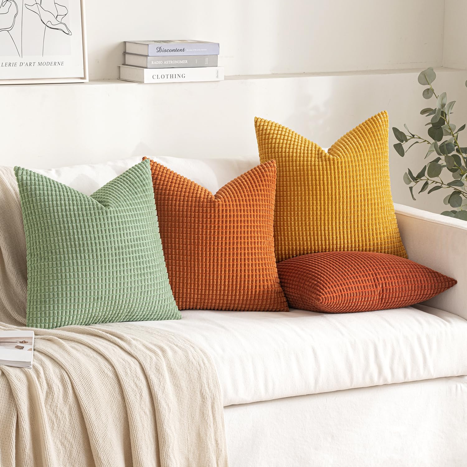 MIULEE Federe Cuscini Decorativi Divano Copricuscini Granula in Poliestere Federa Moderno Morbido Resistente Quadrato per Soggiorno Camera da Letto Casa Sedia 50x50 cm 4 Pezzi Serie Arancio-verde
