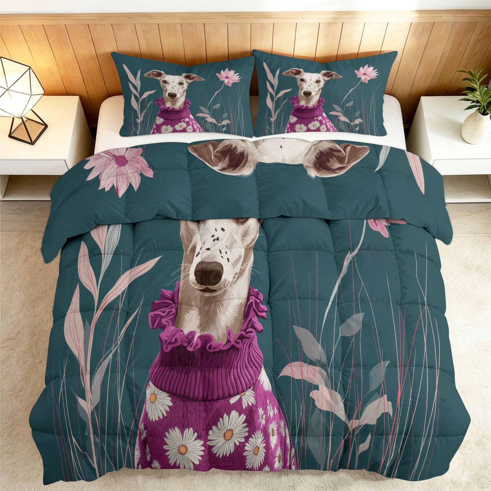Tutte le stagioni - Piumino 240 x 260 cm, con motivo animale, fiori trapuntato, lussuoso e morbido, in piumino e piume, traspirante, lavabile in lavatrice, ipoallergenico, buon sonno, blu scuro
