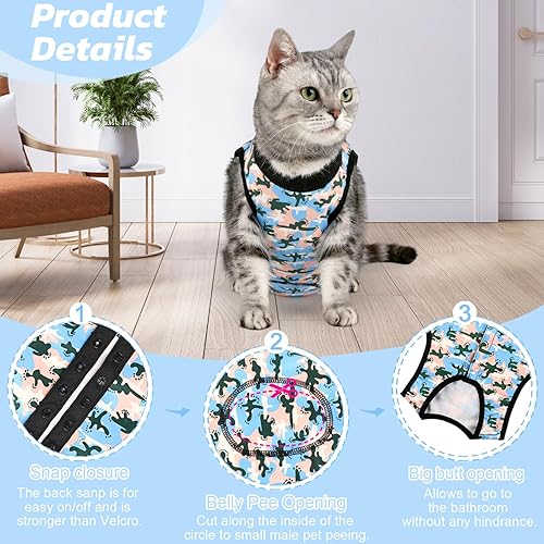 Miniatura 3 de Due Felice Traje de recuperación de cirugía para gatos pequeños, mameluco de recuperación quirúrgica para mascotas después de la cirugía, para