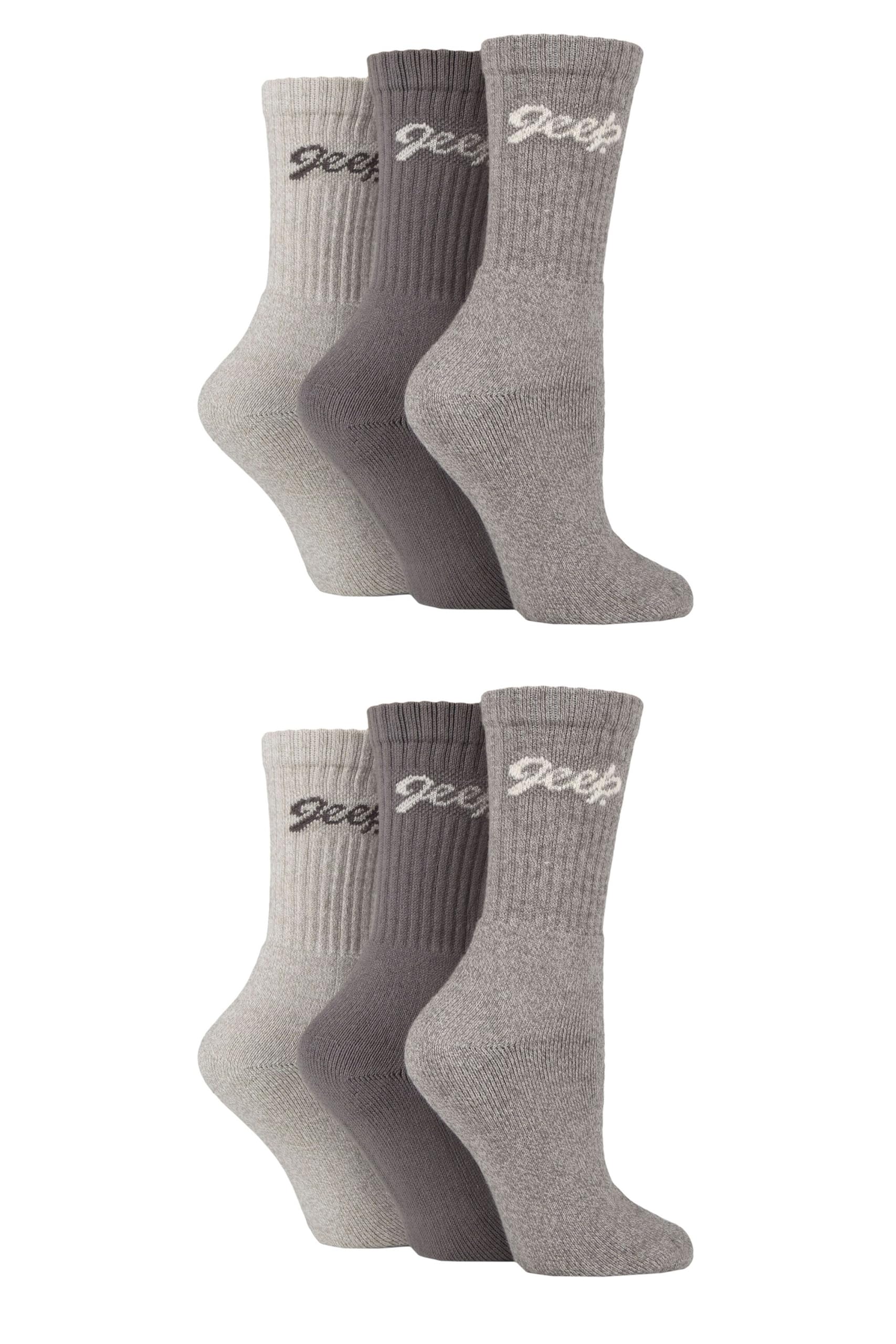 Jeep Ladies Cotton Boot Socks - Cushioned foot with Ribbed Leg, Plain, Breathable for Walking, Hiking and Outdoors Size 4-8 6 Pair Multipack Slate Grey